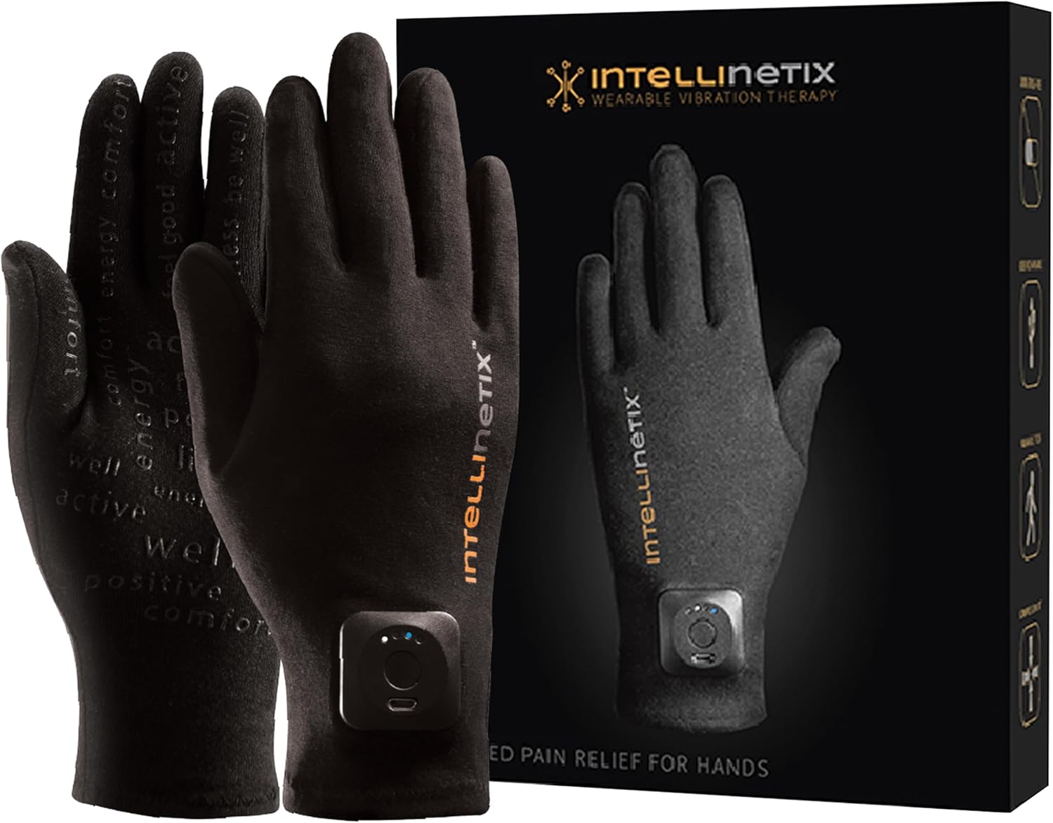 Brownmed Intellinetix Therapy Gloves - Compression Hand Gloves for Pain Relief - Wearable Vibration Therapy Massager - Medium