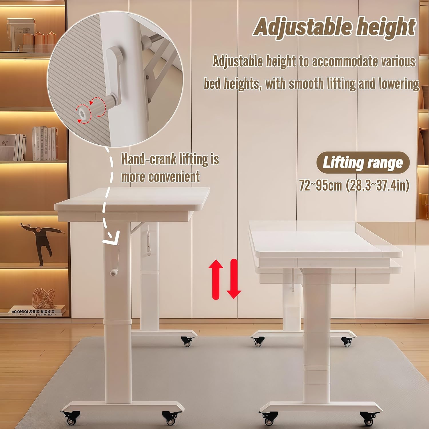 Over The Bed Table with Wheels,Adjustable Height Rolling Bed Desk - Mobile Laptop Cart for Home Office,Hospital, Bedroom Work,Fits King Size Beds