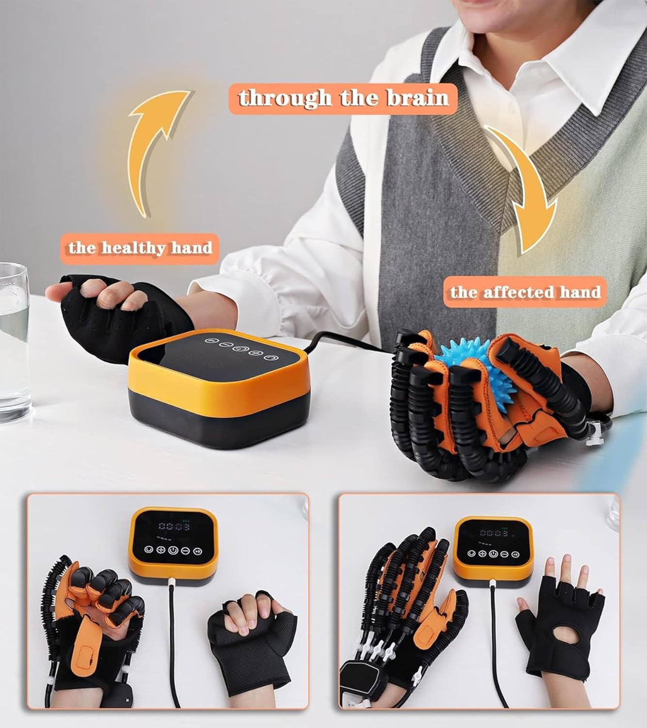 Stroke Recovery Equipment, Rehabilitation Robot Gloves, Bionic Hand Structure Exercise Strength Can Be Adjusted Rehabilitation Equipment for Senior & Arthritis Relieve Wrist Pain (Right XL)