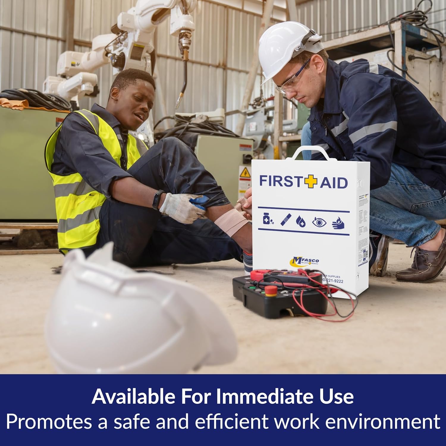 MFASCO 2021 ANSI/OSHA Compliant First Aid Kit - Large, Wall Mountable - with Medications - ANSI Standard 2021 First Aid Kits, Class B Fill, Commercial 3-Shelf Metal Cabinet for Businesses