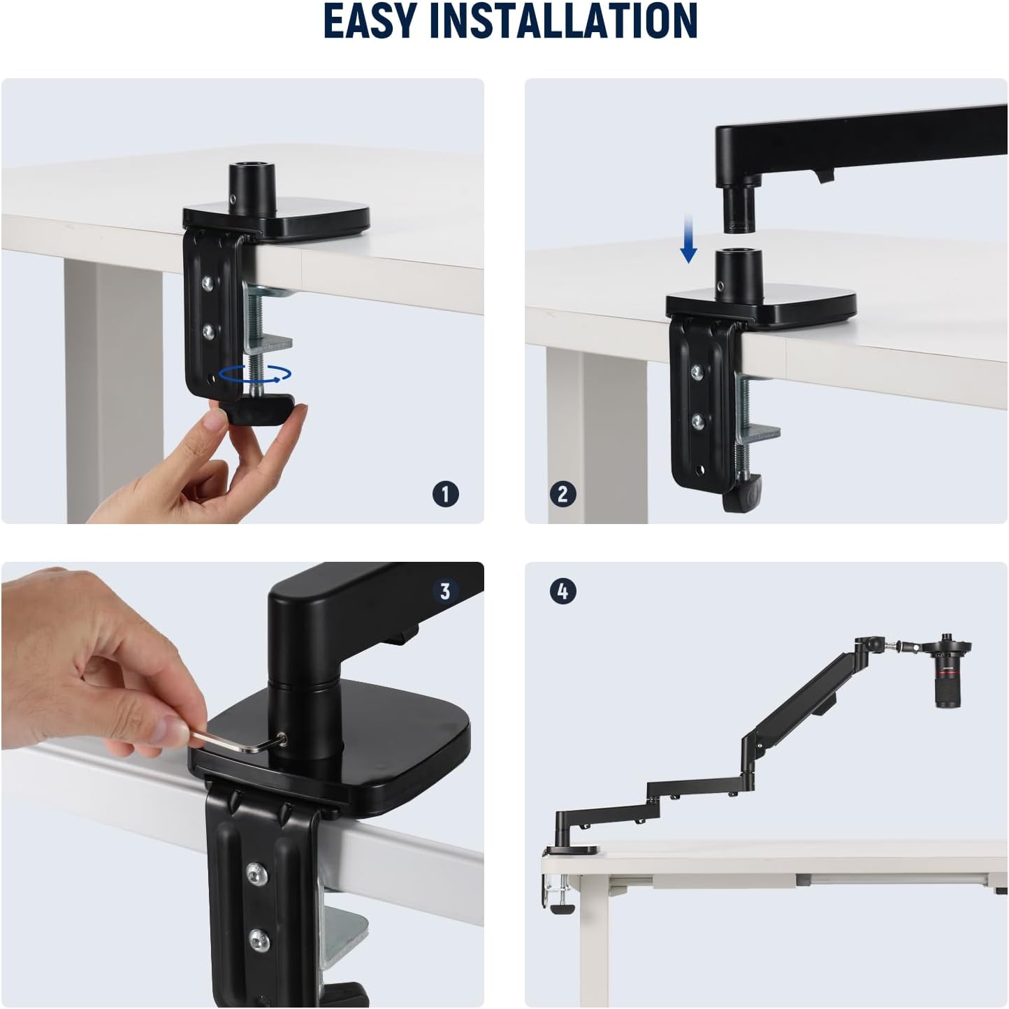 NEEWER MS002 Low Profile Desk Mic Boom Arm Stand with 360° Swivel Adjustable Pneumatic Damping Cable Management Cleaning Cloth, Desktop Mount Holder Compatible with Shure MV7 SM7B Blue Yeti Microphone