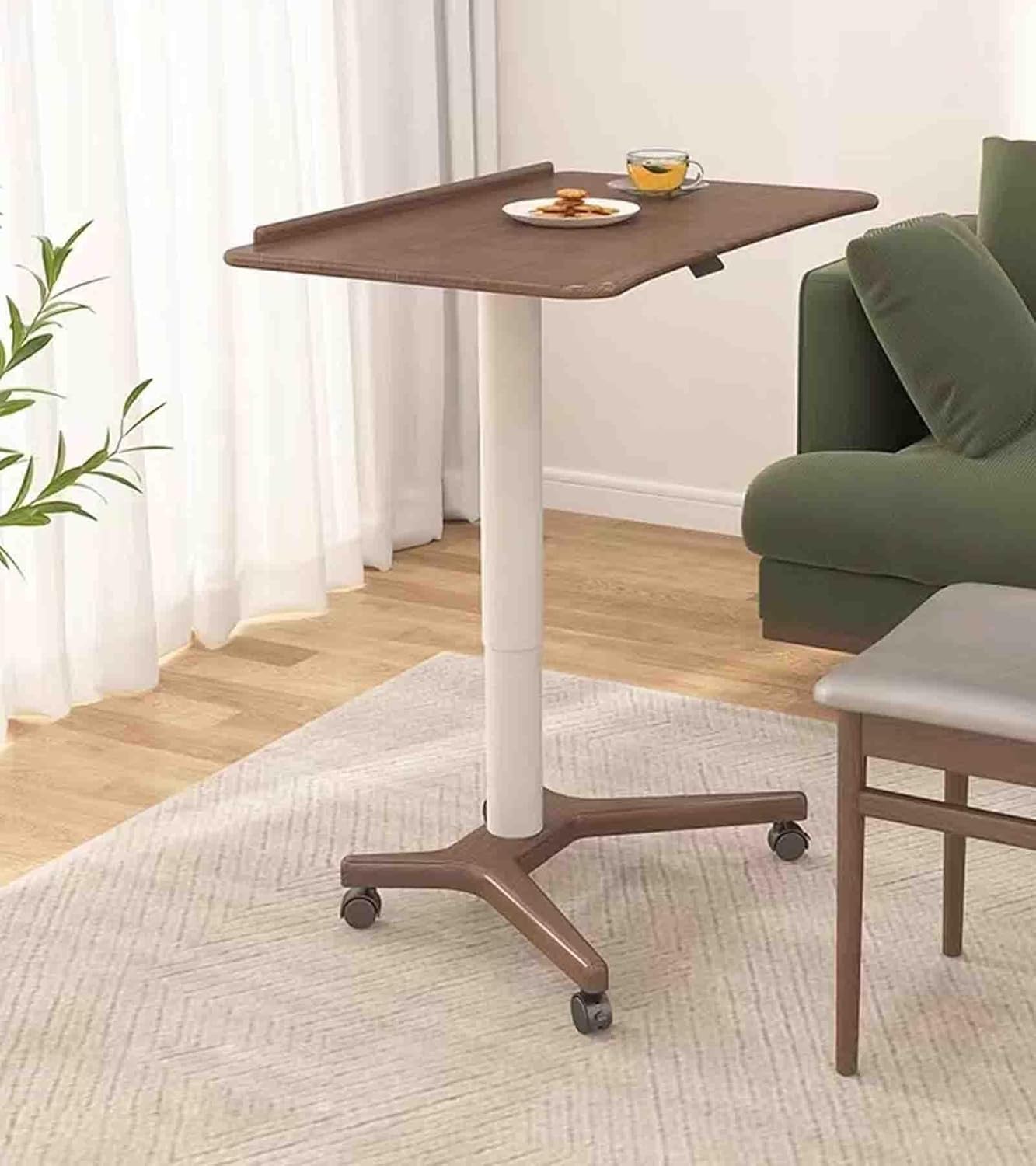 Overbed Table with Wheels, Solid Wood Adjustable Lifting Desk, Movable Study for Home, Hospital, and Medical Use, Height from 69-109CM(L 80 CM)