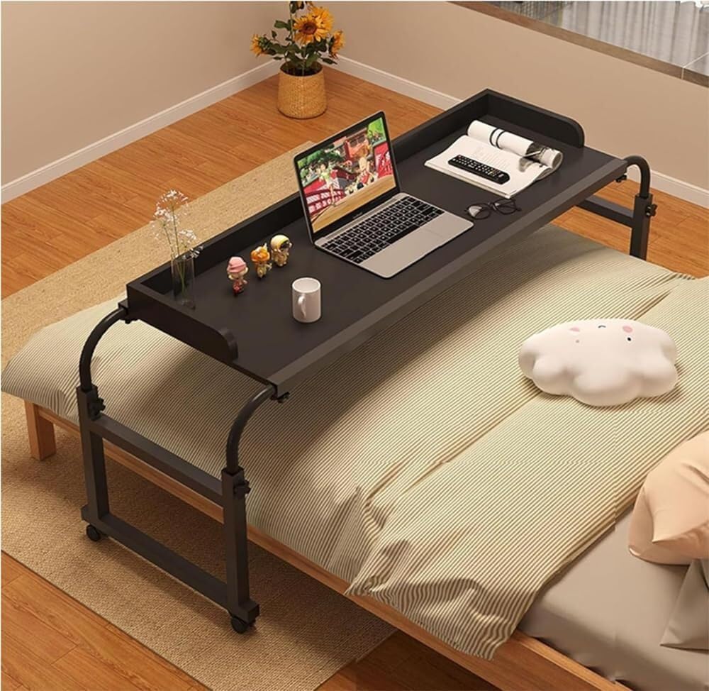 Mobile Overbed Computer Table Overbed Desk Laptop Height & Length Adjustable Over Bed Table with Wheels and Tiltable Tabletop Hospital Nursing Table