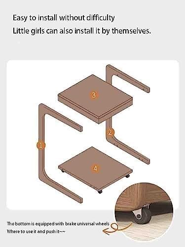 Overbed Table with Wheels, Solid Wood Side Table, Removable C-Shaped Bedside Table Side Cabinet for Hospital & Home Medical Use(L 60 CM)