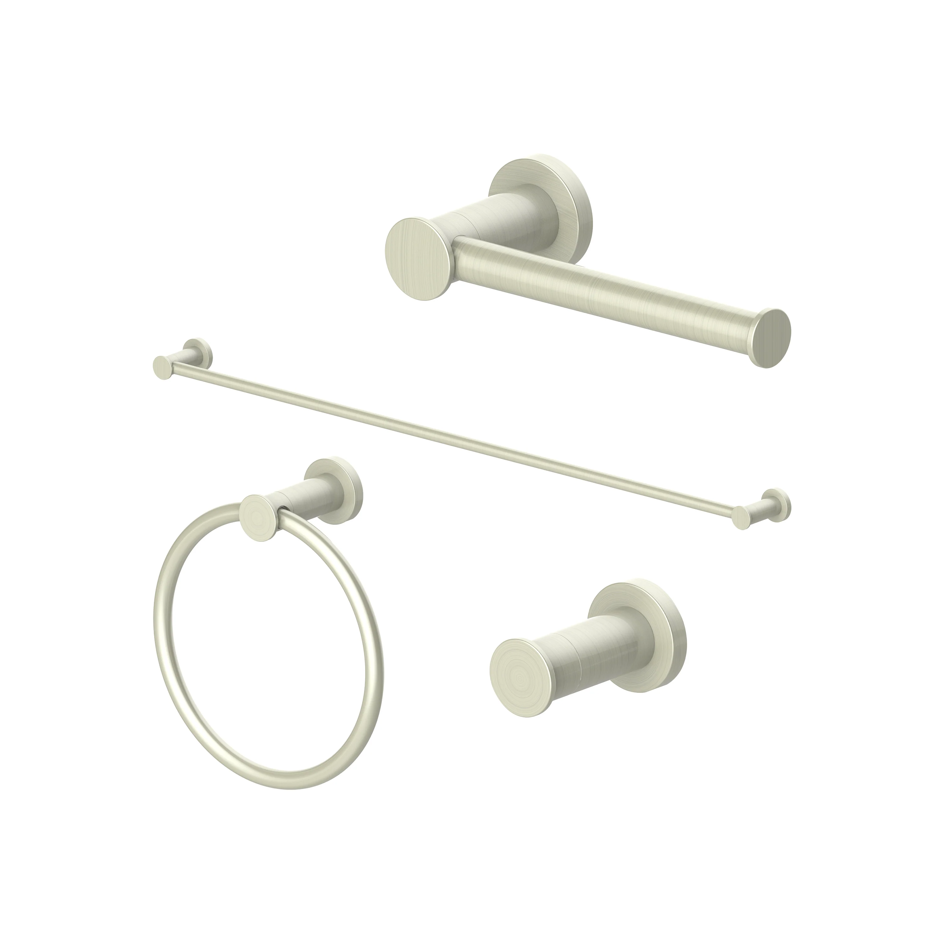 ZLINE Emerald Bay Bathroom Accessories Package with Towel Rail, Hook, Ring and Toliet Paper Holder in Brushed Nickel (4BP-EMBYACC-BN)