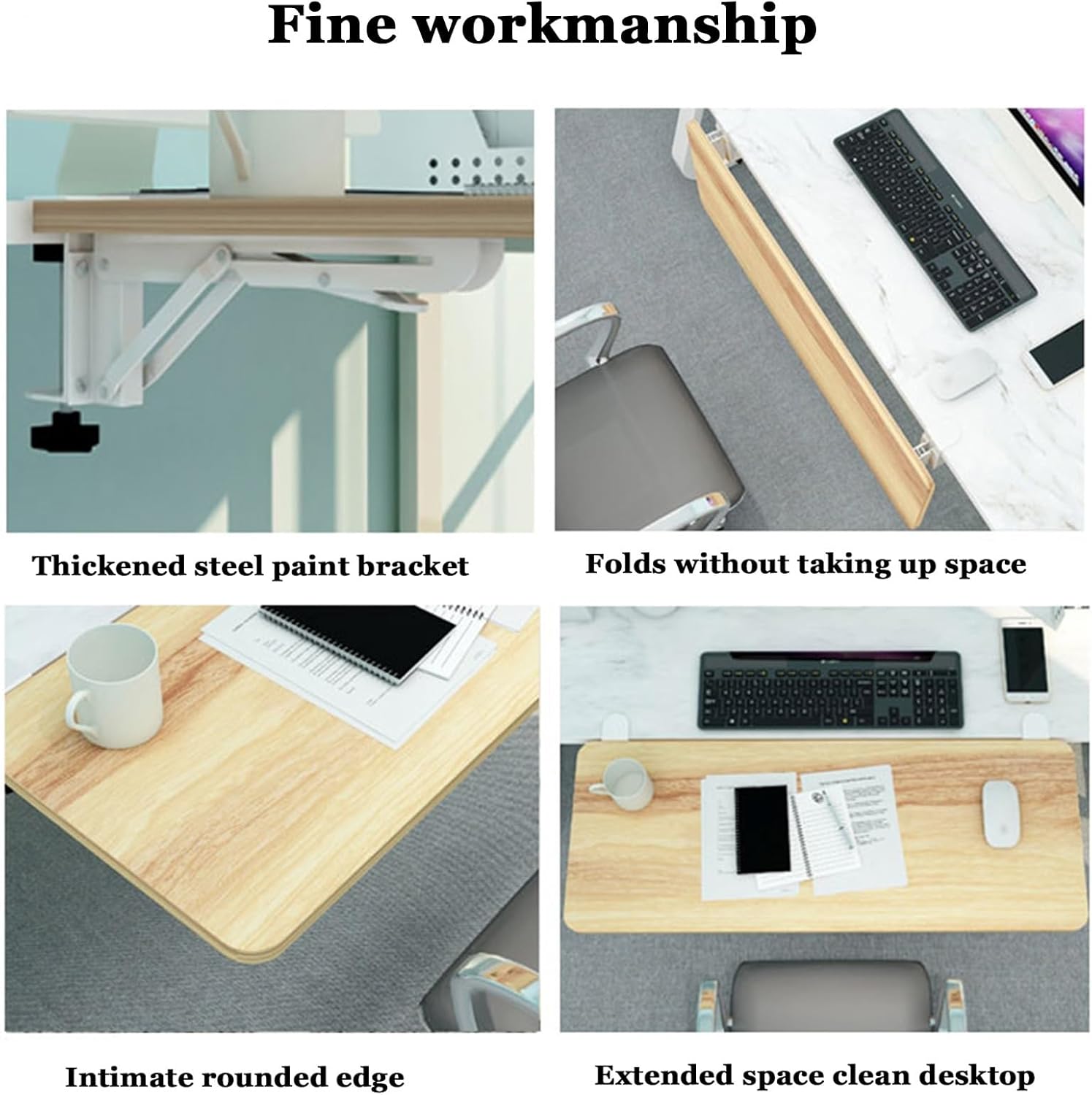 Ergonomic Desk Extender 90° Folding Clamp On Keyboard Tray 55/65/75x25cm, Table Mount Armrest Shelf, Fully Supports The Arms, Ideal For Long Hours Of Typing And Gaming ),Black-55x25cm(22x10Inch)