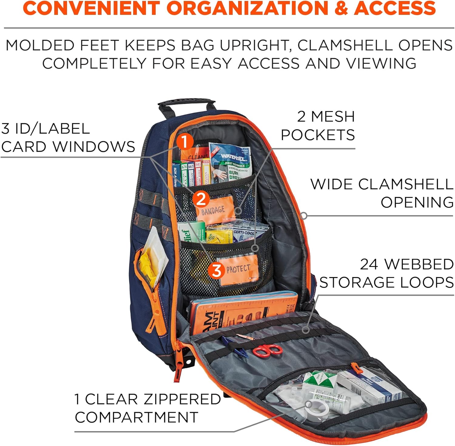 Ergodyne Arsenal 5244 Responder Backpack, with Class A First Aid Kit Supplies Included, Orange