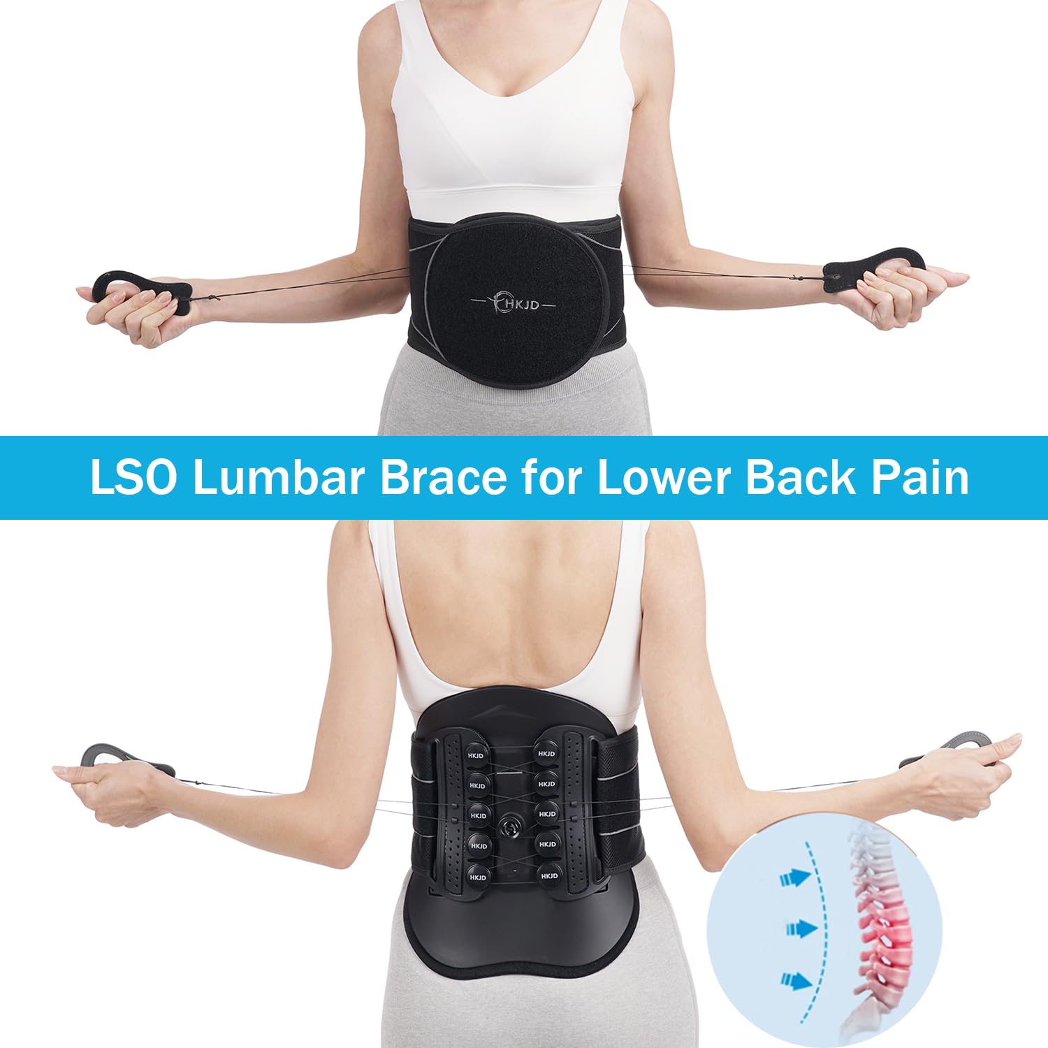 LSO Back Brace for Lower Back Pain Women & Men, Adjustable Lumbar Support, Bulging Disc Relief, Sciatica, Scoliosis (Plus Size)