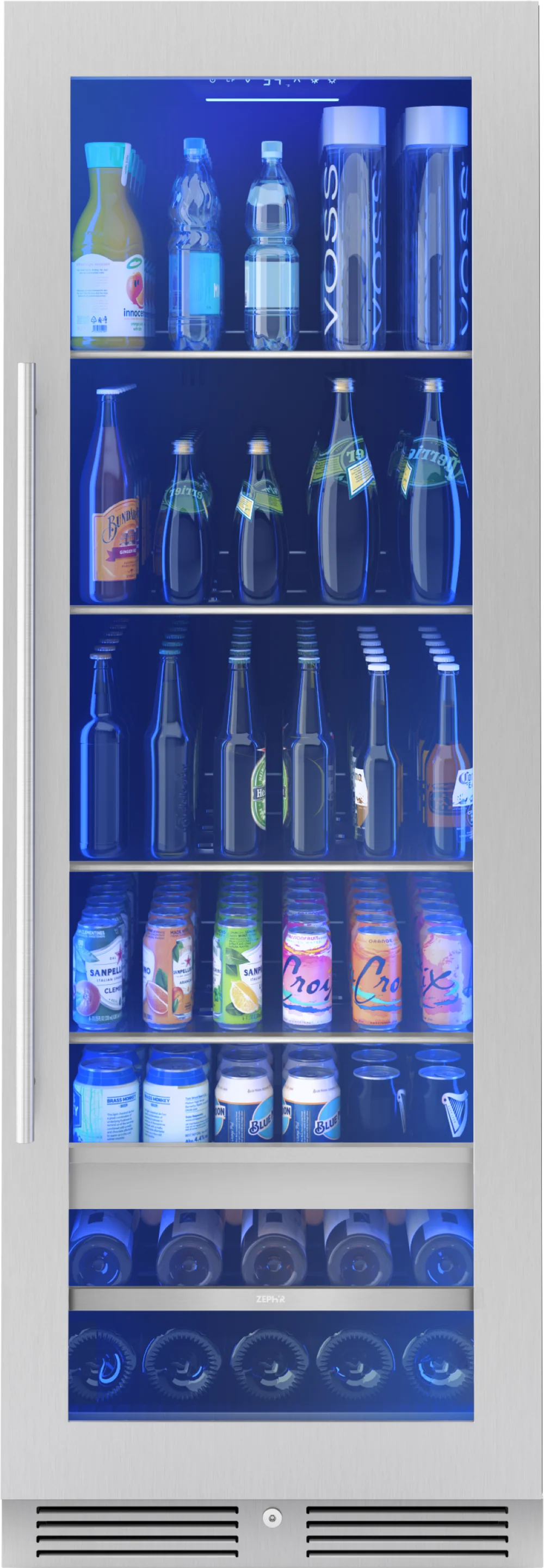 Zephyr Presrv Beverage Cooler, 24in Full Size, Stainless Steel+Glass, Reversible Door, 1 Zone (PRB24F01BG)