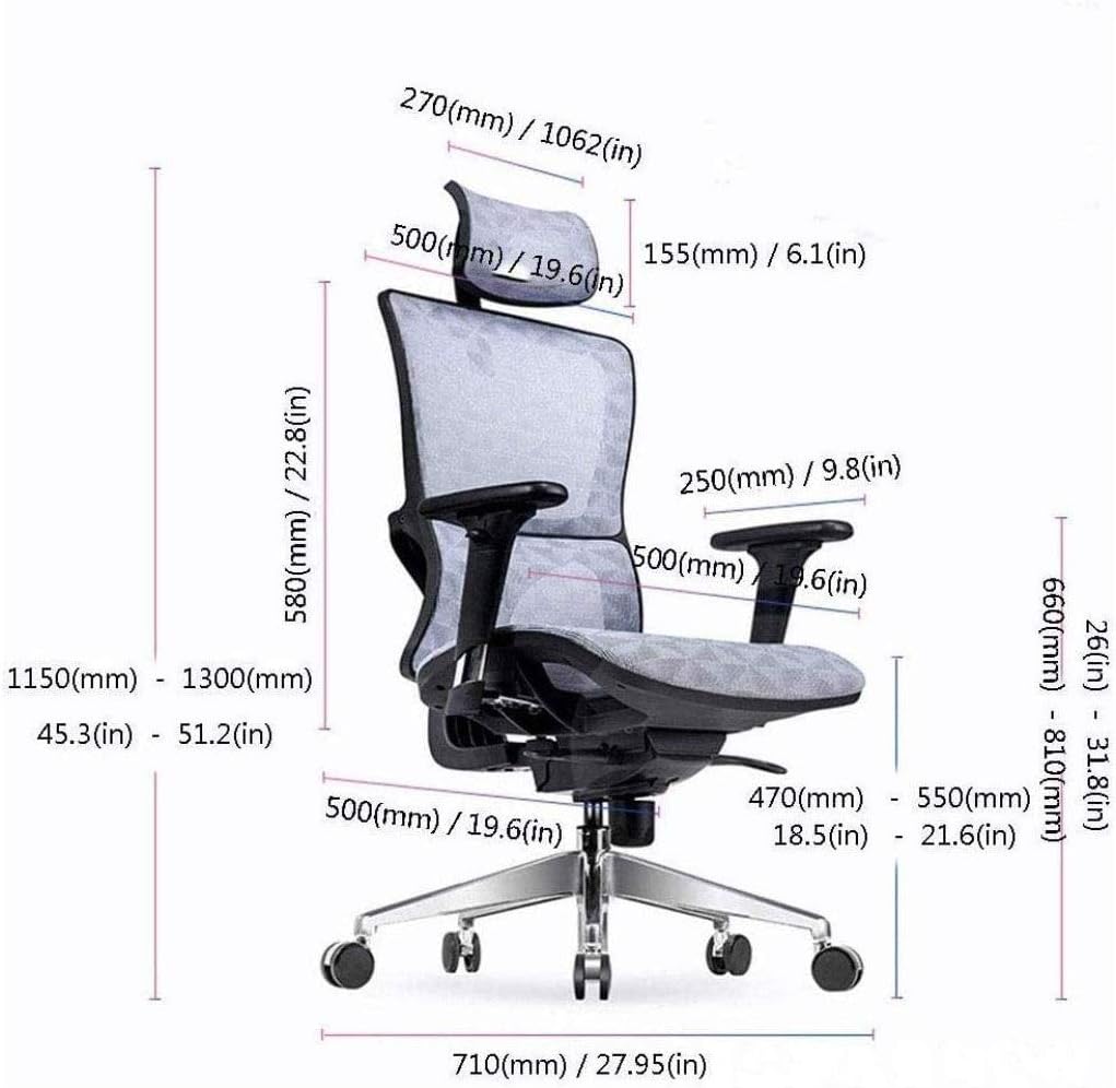 Commercial Ergonomic High Back Executive Mesh Chair, with Adjustable Lumbar Support, Headrest and 3D Armrests Configure Chassis Functions (C One Size)