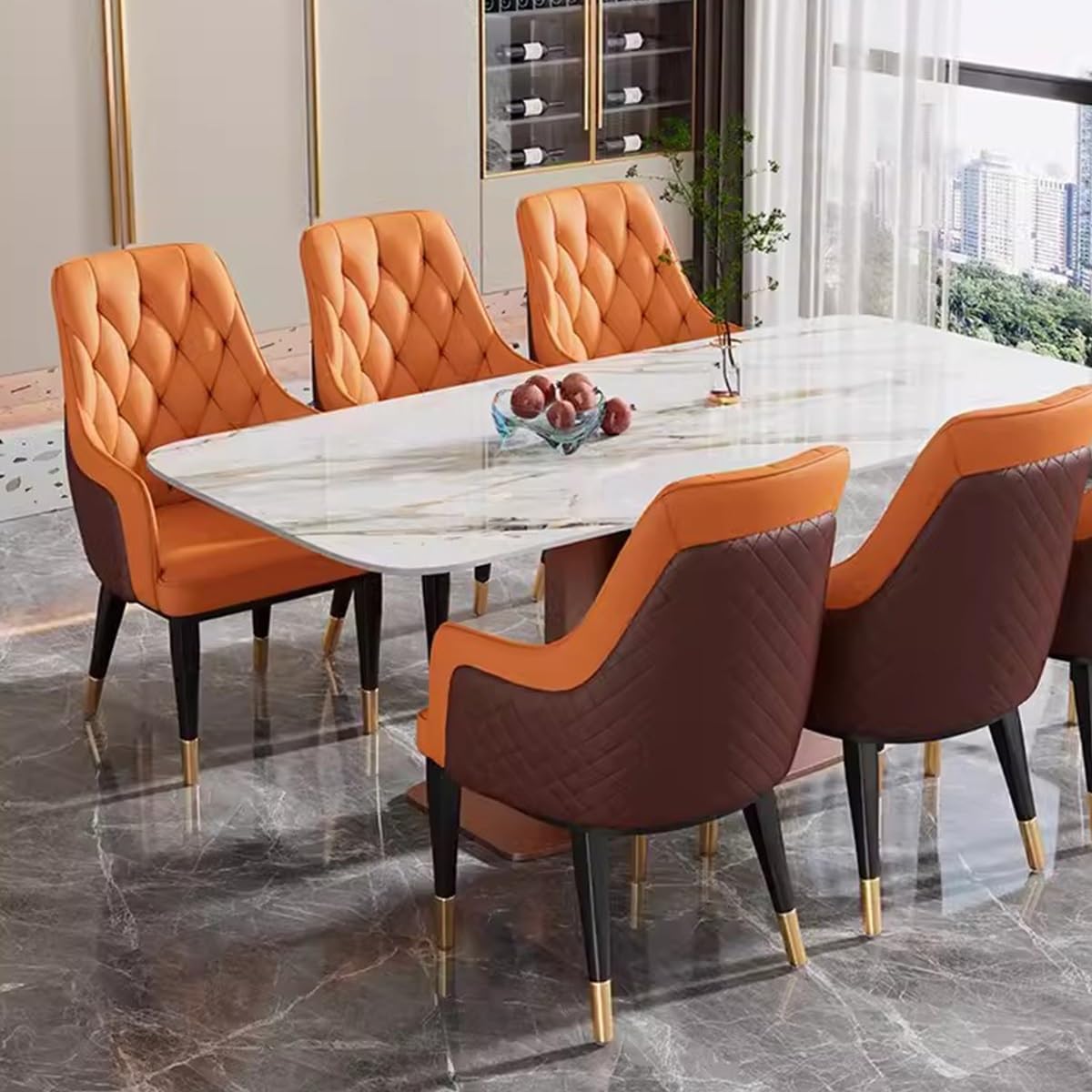 Mid Century Modern PU Leather Dining Chairs with Nailhead Grey Color High Back Support Armrest Relax Lounge Side Chair Kitchen & Dining Room Furniture (Dark Green