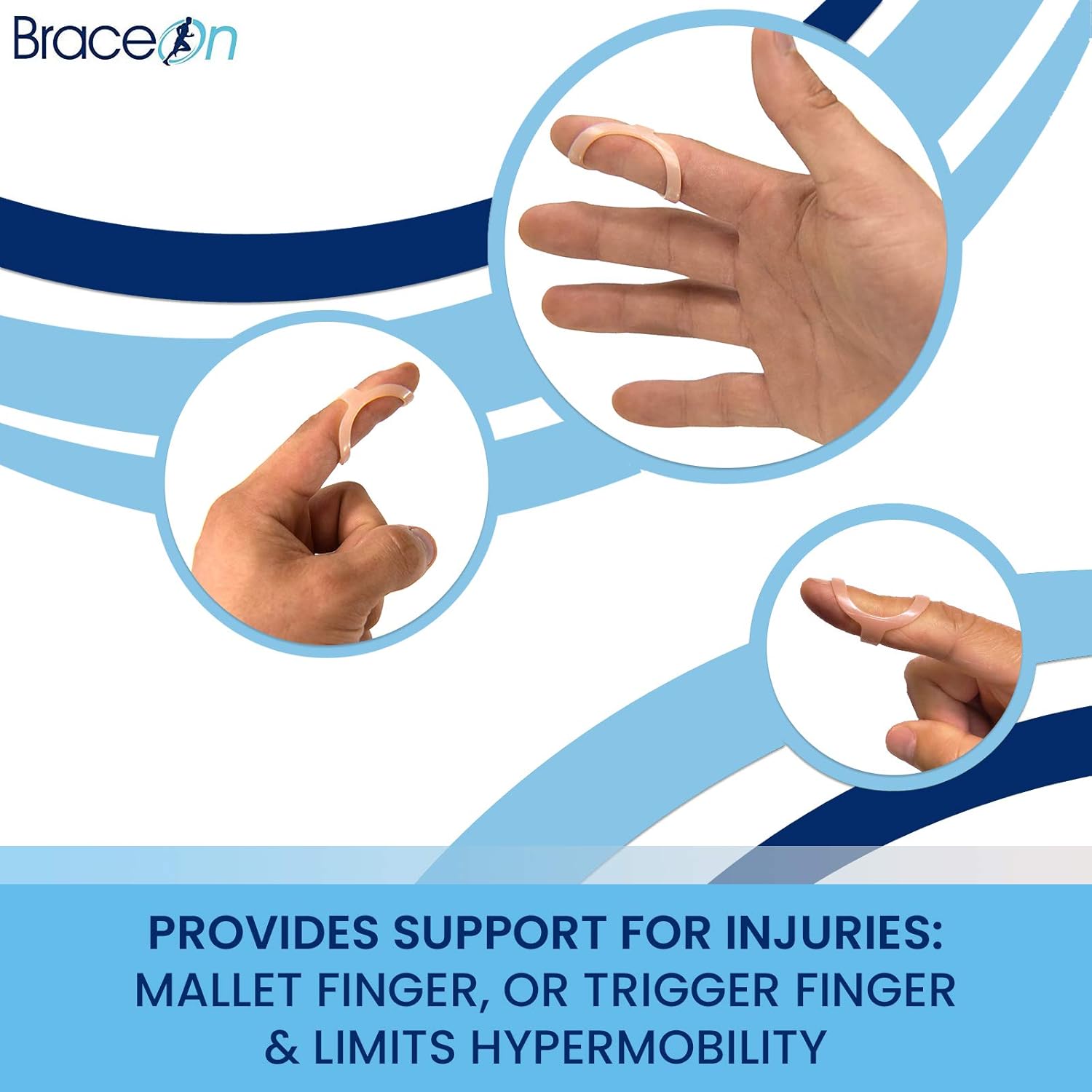 Brace On EZ Finger Splint Kit - Universal Finger Brace With Adjustable Fit, Trigger Finger Splint, Pinky Finger Splint, Middle Finger Splint, 44 Pcs, Assorted Sizes