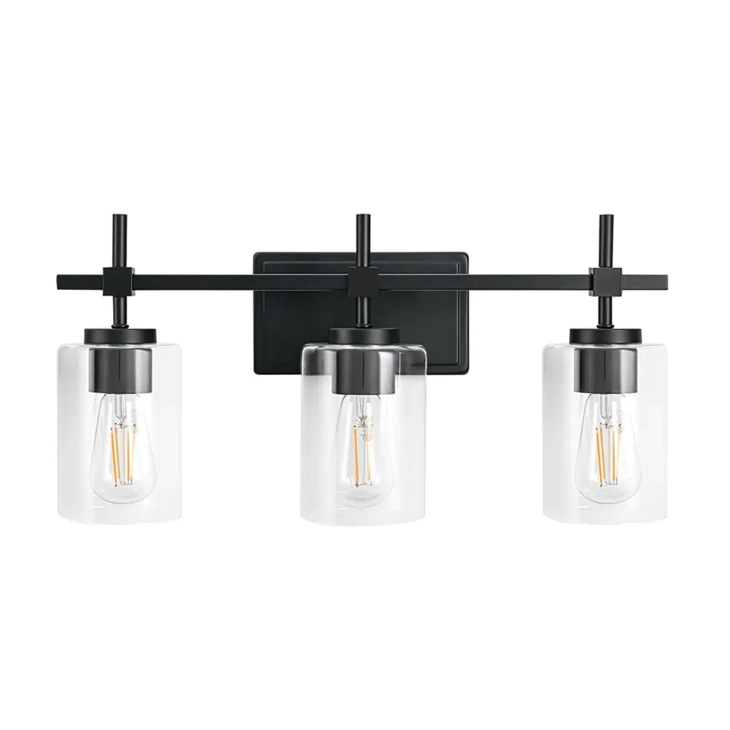Parrot Uncle Jasper 3-Light Modern Clear Glass Bathroom Vanity Light, Black & Nickel