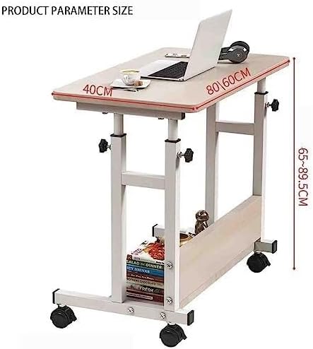 Overbed Table with Wheels, Adjustable Bedside Movable Table, Multifunctional Computer Desk for Hospital and Home Use(80 * 40cm)