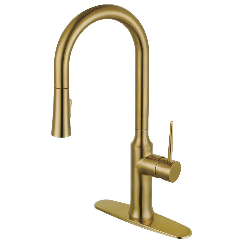 Kingston Brass Gourmetier New York Single-Handle Pull-Down Kitchen Faucet, Brushed Brass (LS2723NYL)