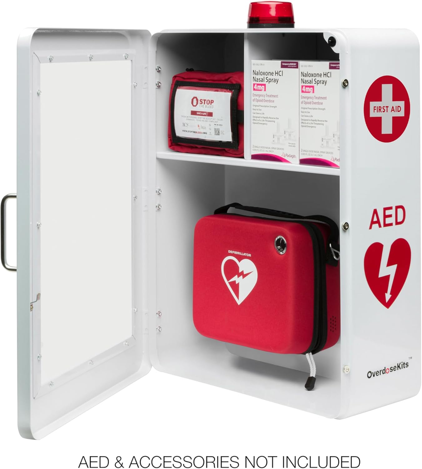 Emergency Medical Station – Wall Mount Cabinet for AEDs, Naloxone, Bleeding Control & First Aid Kits – Public Space Storage Solution – White, Medium (AED & Accessories Not Included)