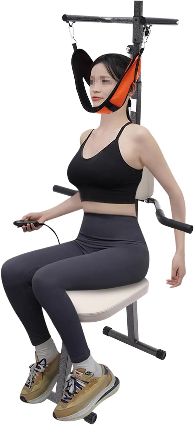 Electric Cervical Traction Chair for Neck Pain Relief, 330lbs Capacity Home Use Spinal Decompression Device with Remote Control, Foldable Design for Cervical Spine Health