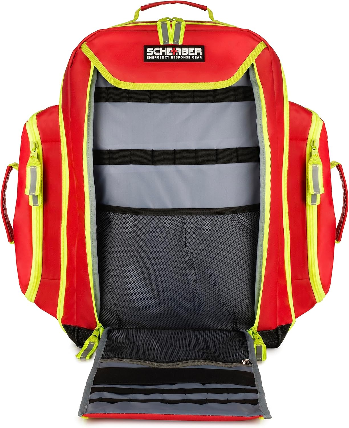Scherber Fully-Stocked Premium First Responder Backpack | EMT/EMS Medic Trauma, Bleeding & Oxygen Medical Kit | CAT Tourniquet, QuikClot 4x4, HyFin Chest Seal & 250+ First Aid Supplies - Red