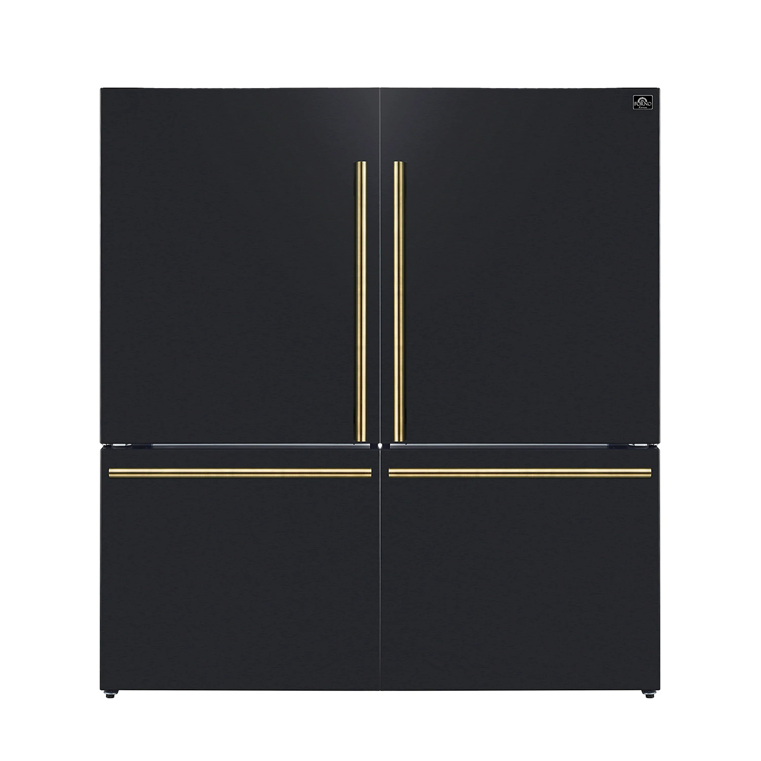 Forno Milano Espresso Package - 62-Inch, 34.4 cu. ft. Refrigerators with Bottom Freezers in Black with Antique Brass Handle (FFFFD1787-60BLK)