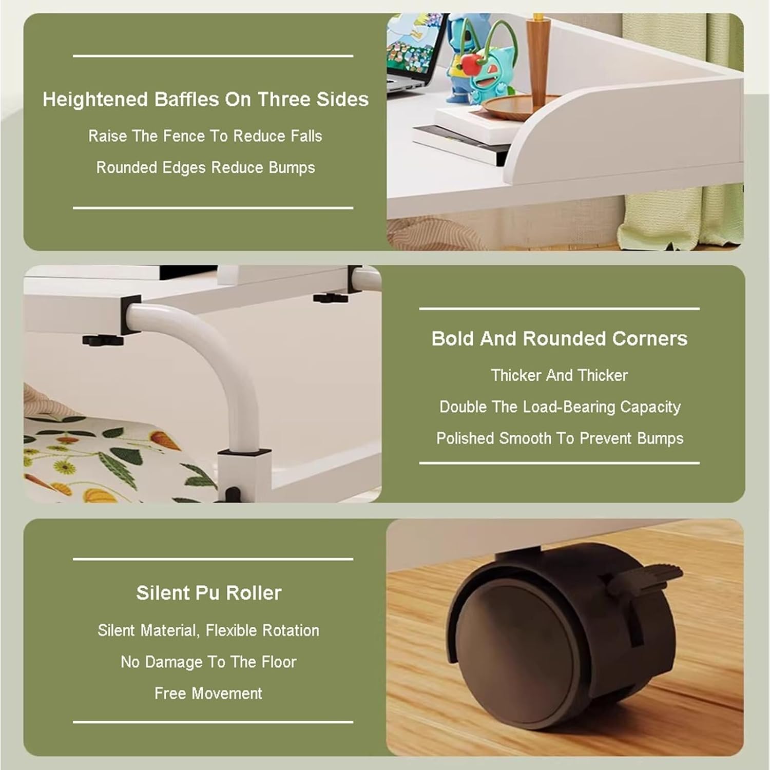 Overbed Table with 4 Wheels, Over Bed Desk Height Adjustable 65-95cm Rolling Medical Table Overbed Table Computer Workstation Overbed Table for Twin/Full/Queen/King Size Bed Frame