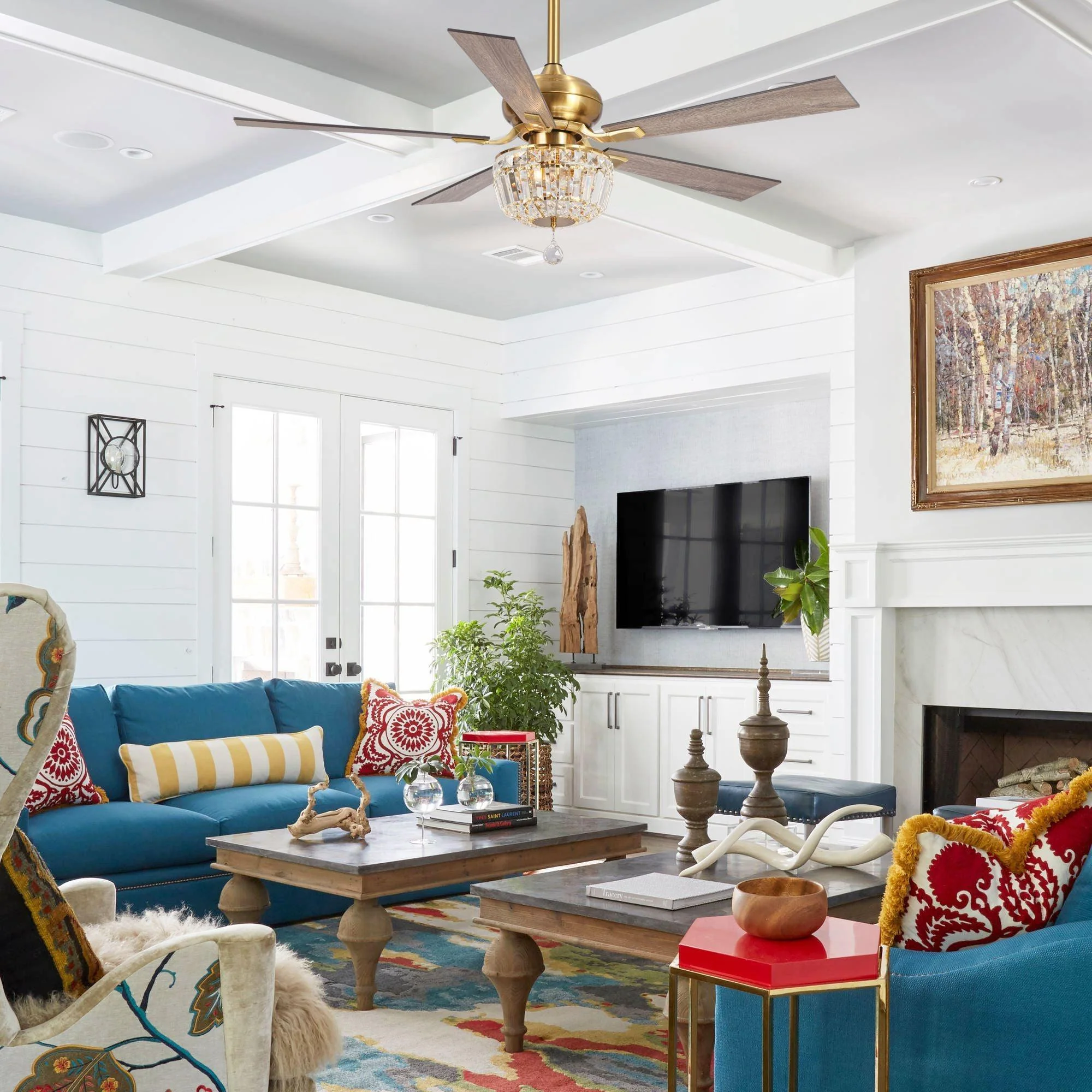 Parrot Uncle 52-Inch Ganga Modern Downrod Mount Reversible Crystal Ceiling Fan with Lighting and Remote Control