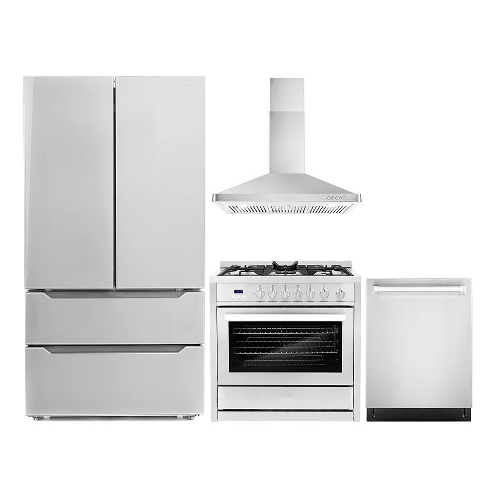Cosmo 4-Piece Appliance Package - 36-Inch Single Oven Gas Range, Wall Mount Range Hood, Dishwasher and Refrigerator in Stainless Steel (COS-4PKG-024)