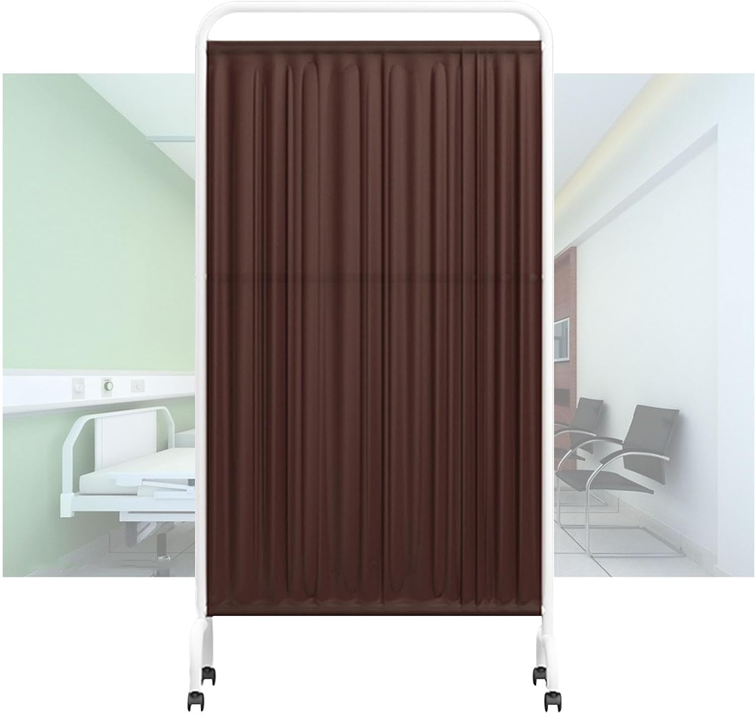 5-Panel Mobile Medical Privacy Screen, 6ft Folding Partition with Wheels, Rolling Door Divider for Clinic, Office, Beauty Salon - Brown Color