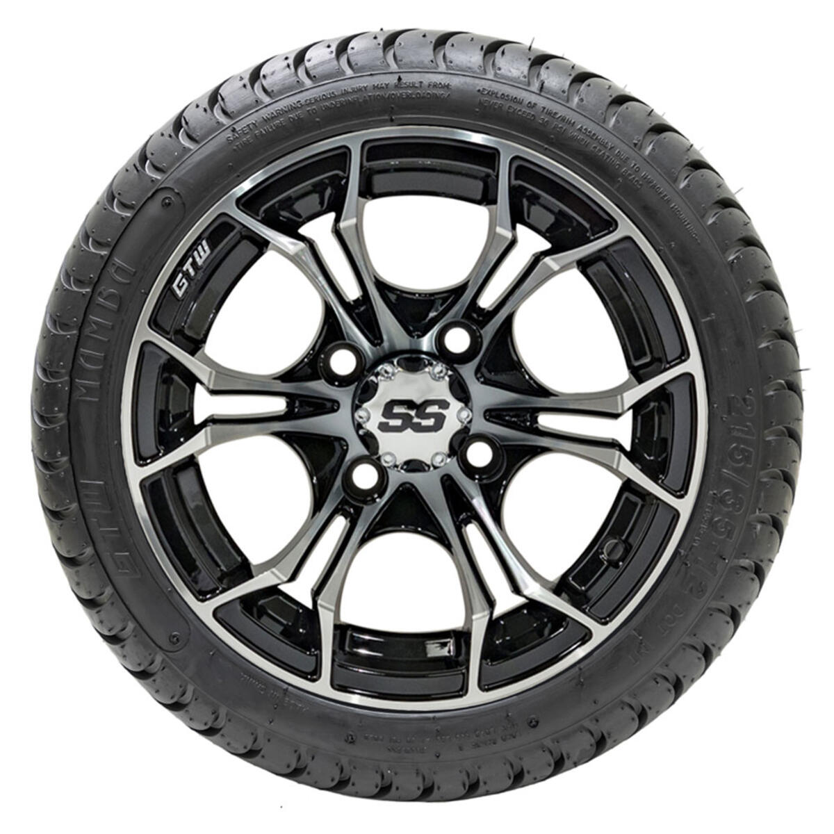 12” GTW Spyder Black and Machined Wheels with 18” DOT Mamba Street Tires – Set of 4