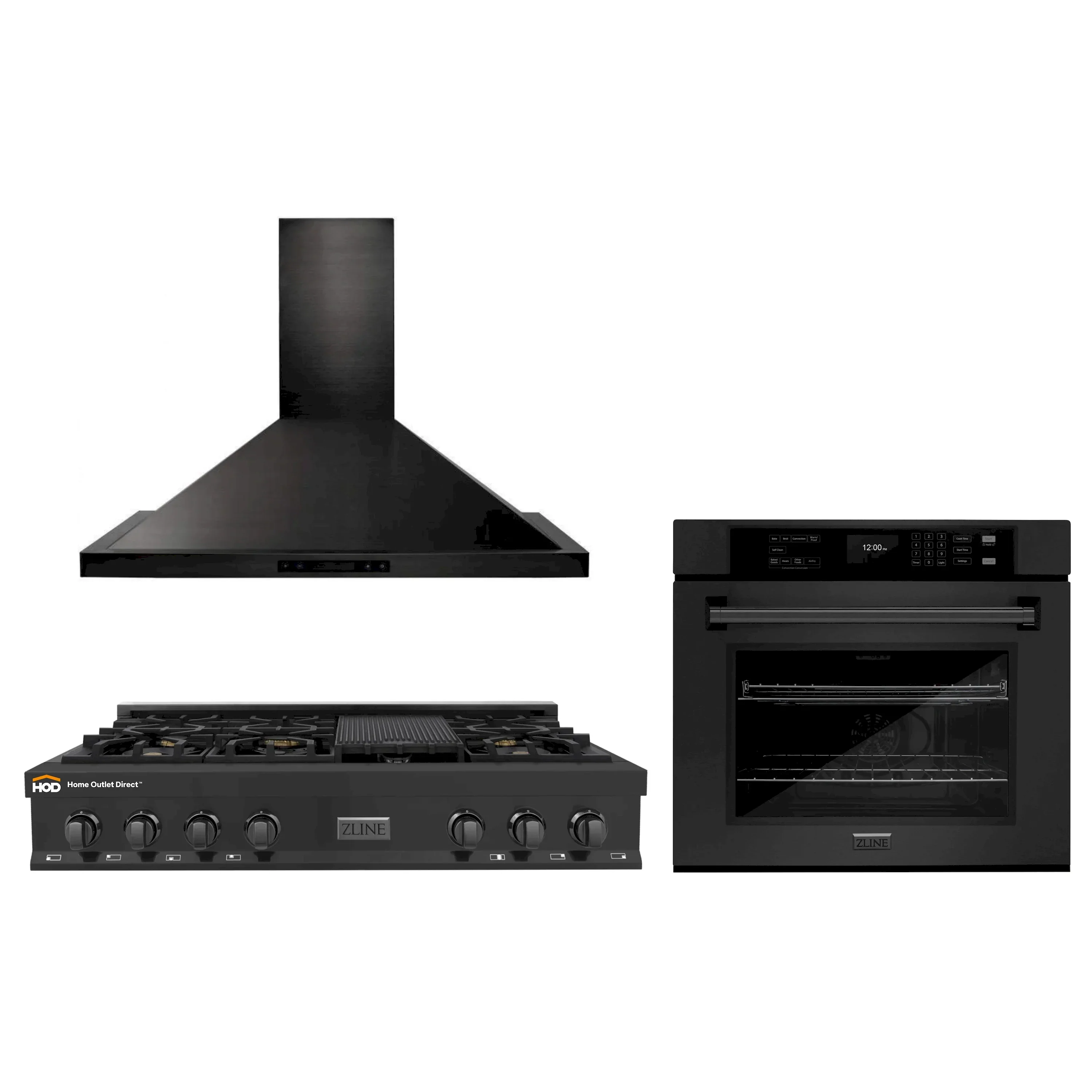 ZLINE 3-Piece Appliance Package - 48 in. Rangetop, 30 in. Wall Oven, & Premium Hood in Black Stainless Steel