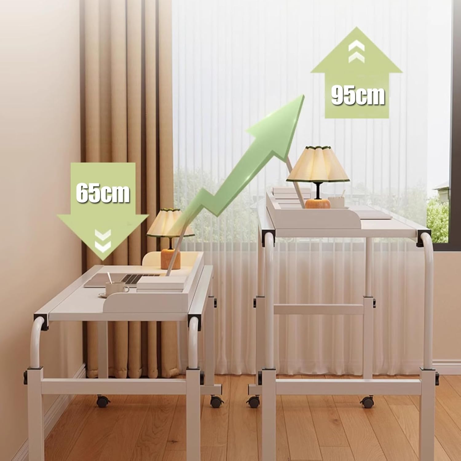 Adjustable Overbed Table with Wheels - Adjustable Height and Length Overbed Table Queen Size Mobile Bed Desk for Hospital and Home use,350lbs Weight Capacity,Black-140-230cm(55.1-90.6in)