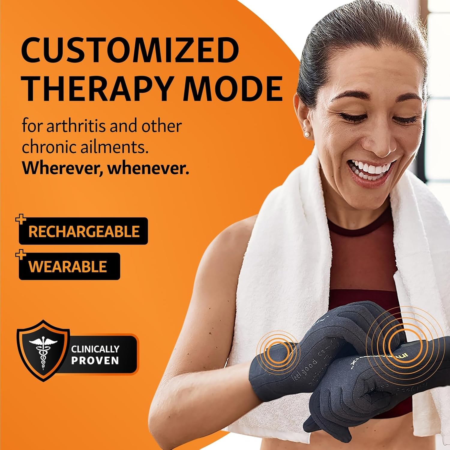 Brownmed Intellinetix Therapy Gloves - Compression Hand Gloves for Pain Relief - Wearable Vibration Therapy Massager - Medium
