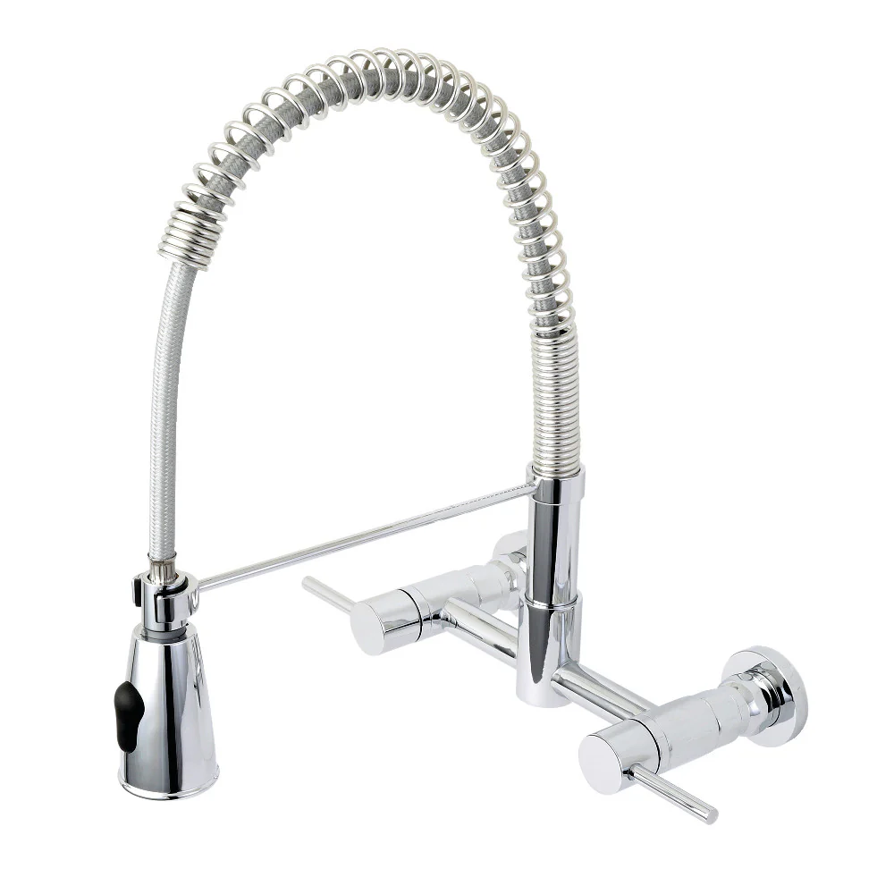 Kingston Brass Gourmetier Concord Double-Handle Wall-Mount Pre-Rinse Bridge Kitchen Faucet, Polished Chrome (GS8281DL)