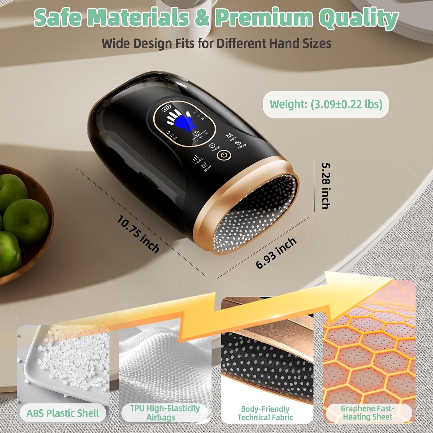 Hand Massager with Heat and Compression, 6 Holes Finger Stretching Hand Massager for Arthritis and Carpal Tunnel, 6 Levels Pressure Therapy with Wrist Massage Palm Kneading, Gifts for Women Men