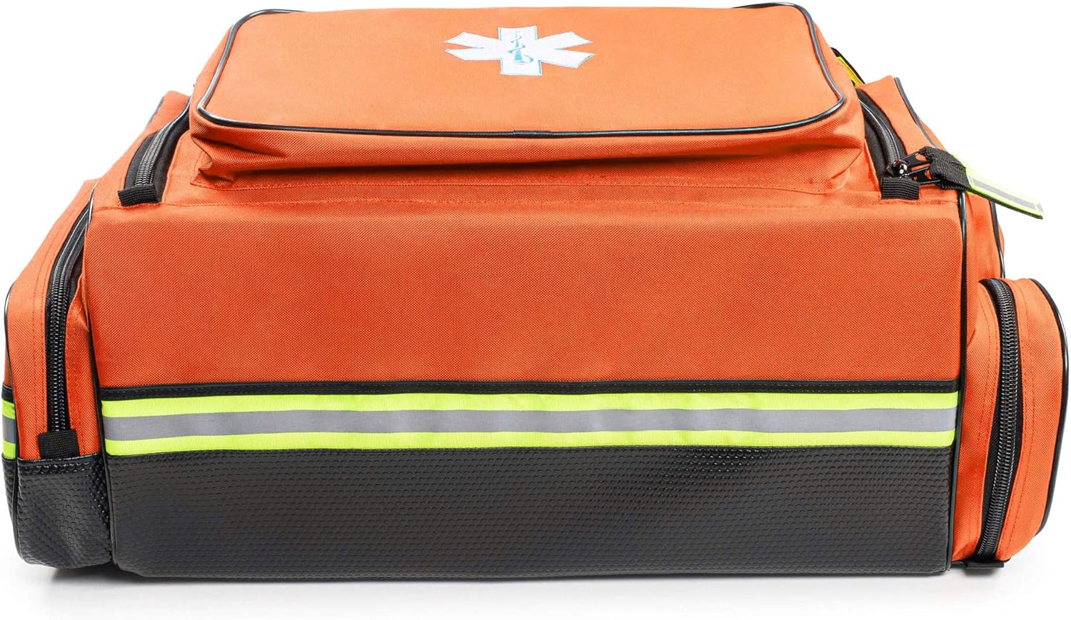 Scherber Fully Stocked First Responder Ultimate Professional EMT/EMS Trauma Kit | HSA/FSA Approved | w/10+ Compartments, Zippered Pockets, Dividers, Oxygen Access & 260+ First Aid Supplies (Orange)