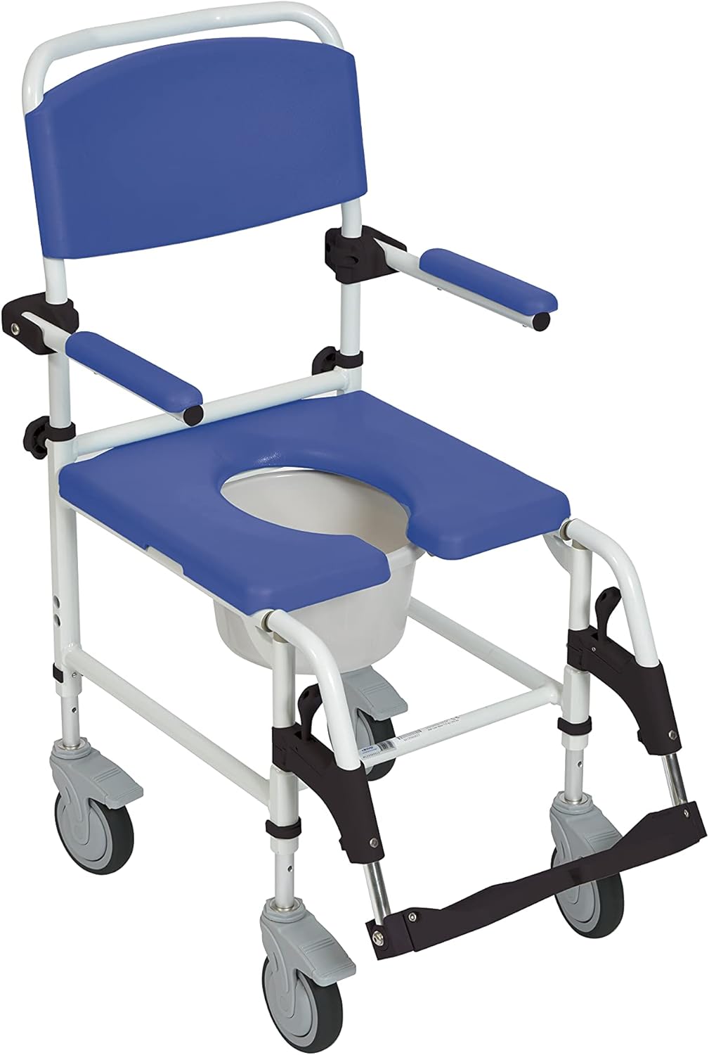 Drive Medical NRS185007 Aluminum Rehab Shower Commode Chair with Four Rear-Locking Casters, Blue