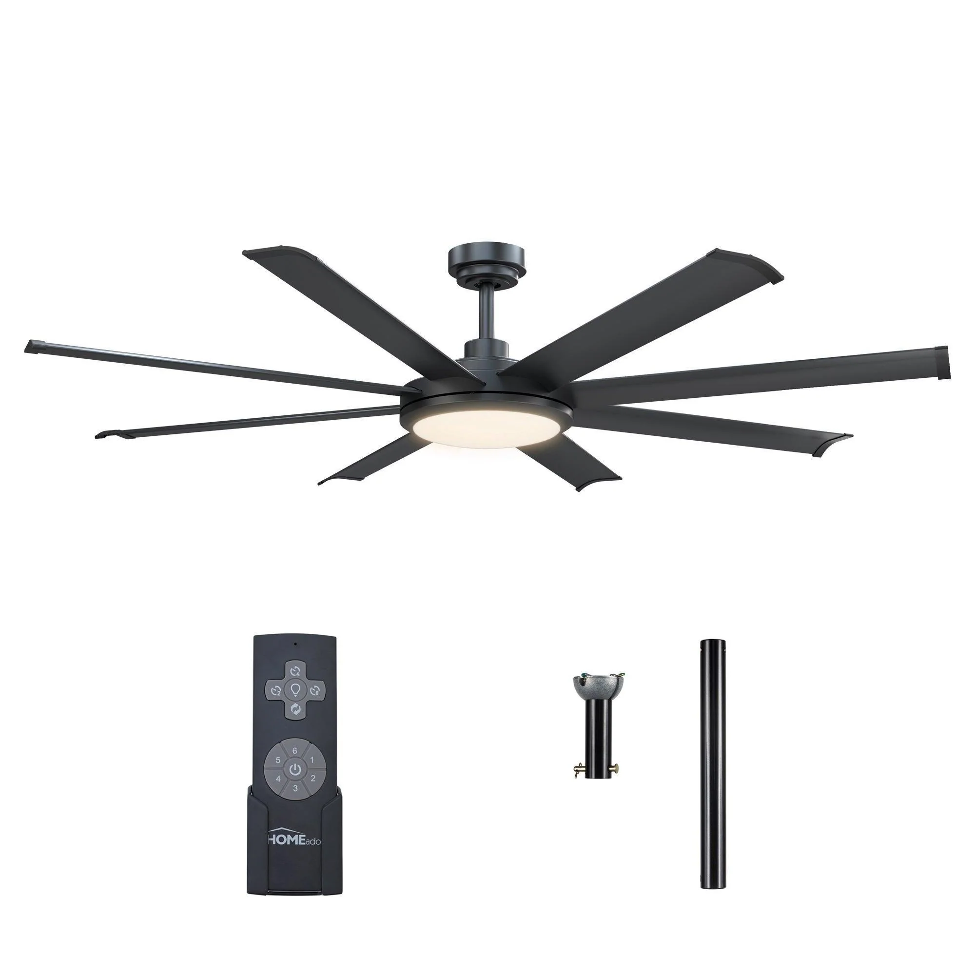 Parrot Uncle 60-Inch Industrial DC Motor Downrod Mount Ceiling Fan with Lighting and Remote Control (F6105110V)