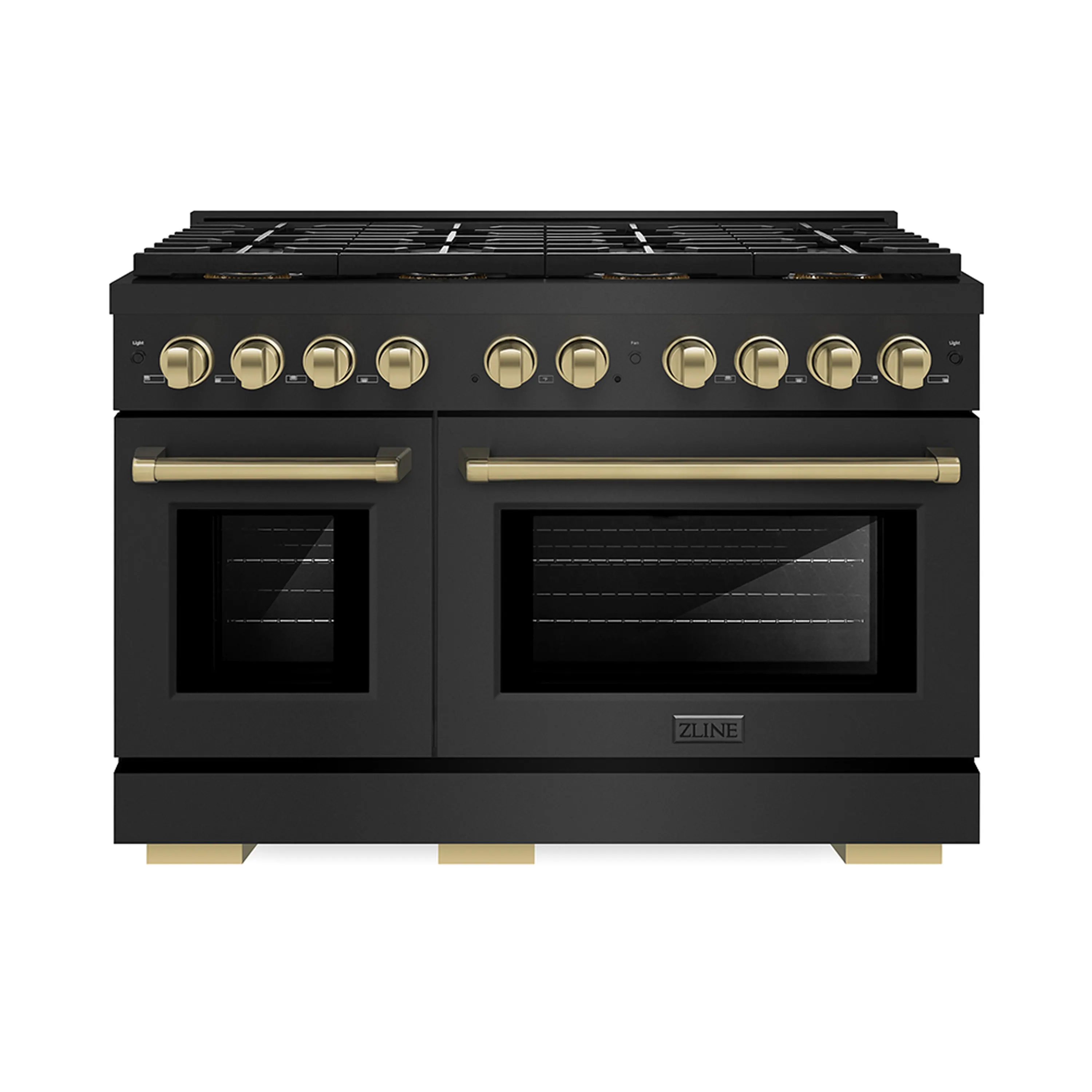 ZLINE Autograph Edition 48-Inch 6.7 cu. ft. Paramount Dual Fuel Range with 8 Burner DuoPro鈩?Cooktop and Dual Ovens in Black Stainless Steel and Champagne Bronze Accents (PSDRBZ-48-CB)