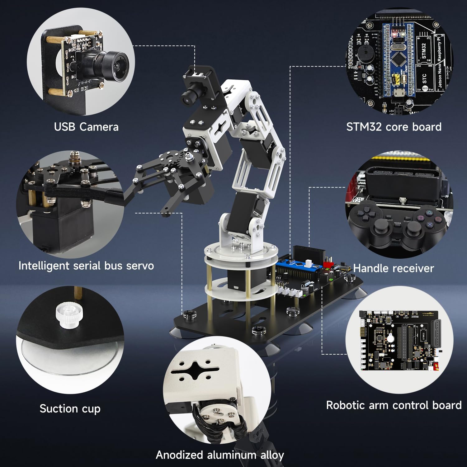 Yahboom Robot Arm ROS Virtual Machine as Controller Programmable AI Visual Recognition 6DOF Mechanical Arm Research Robot DOFBOT-SE (VM Software Not Support MAC)