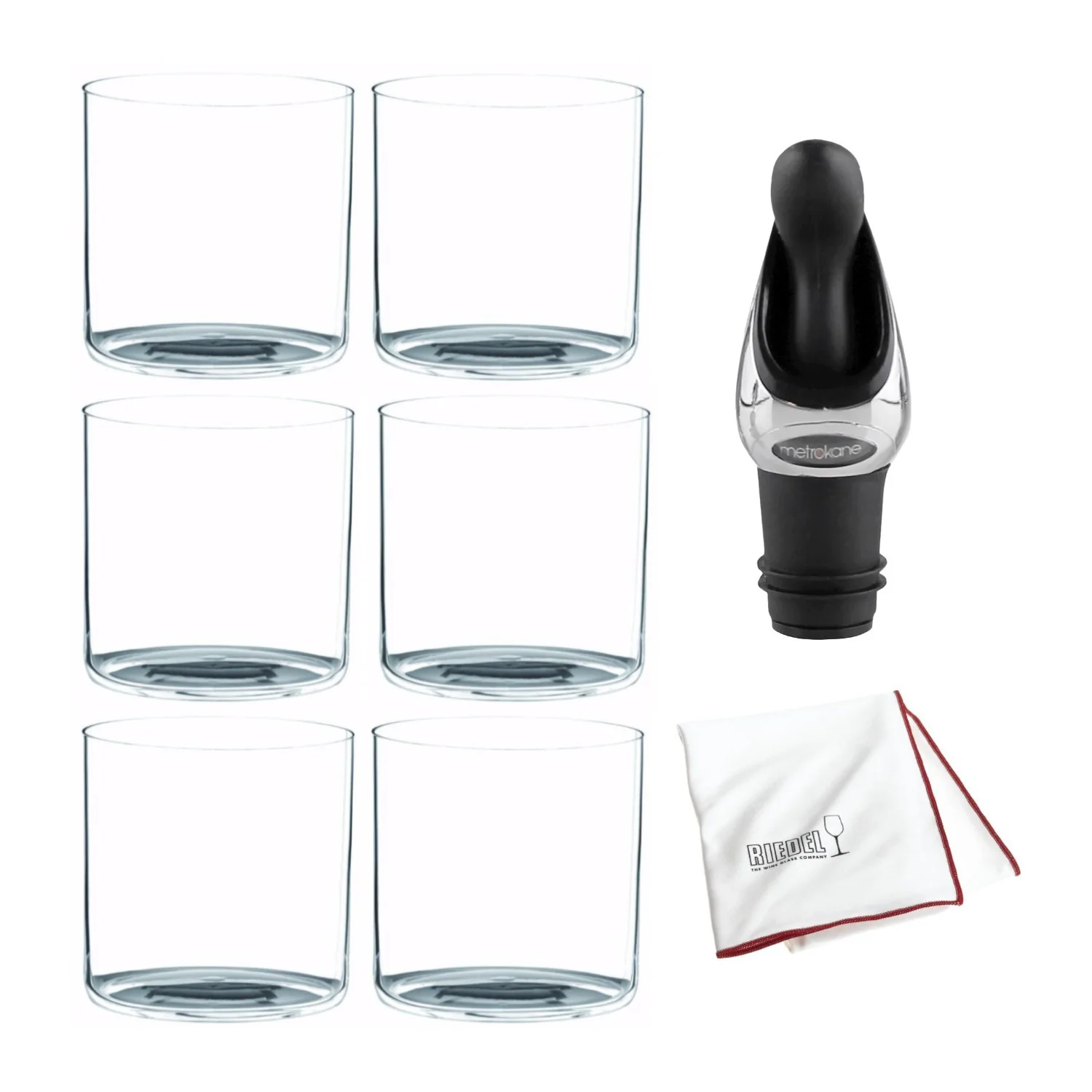 Riedel O Wine Water Tumbler (6-Pack) with Wine Pourer and Polishing Cloth