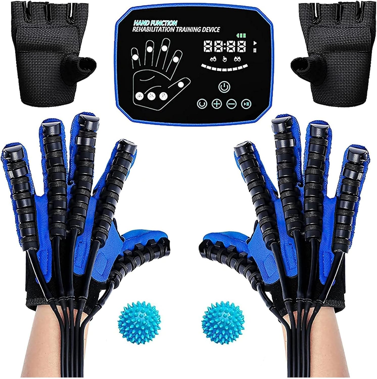 Rehabilitation Robot Gloves Hand Rehabilitation Device, Left Right Hand Finger Stroke Training, Finger Mirror Therapy Equipment for Long Term Relieve Finger Cramps (M,Blue)