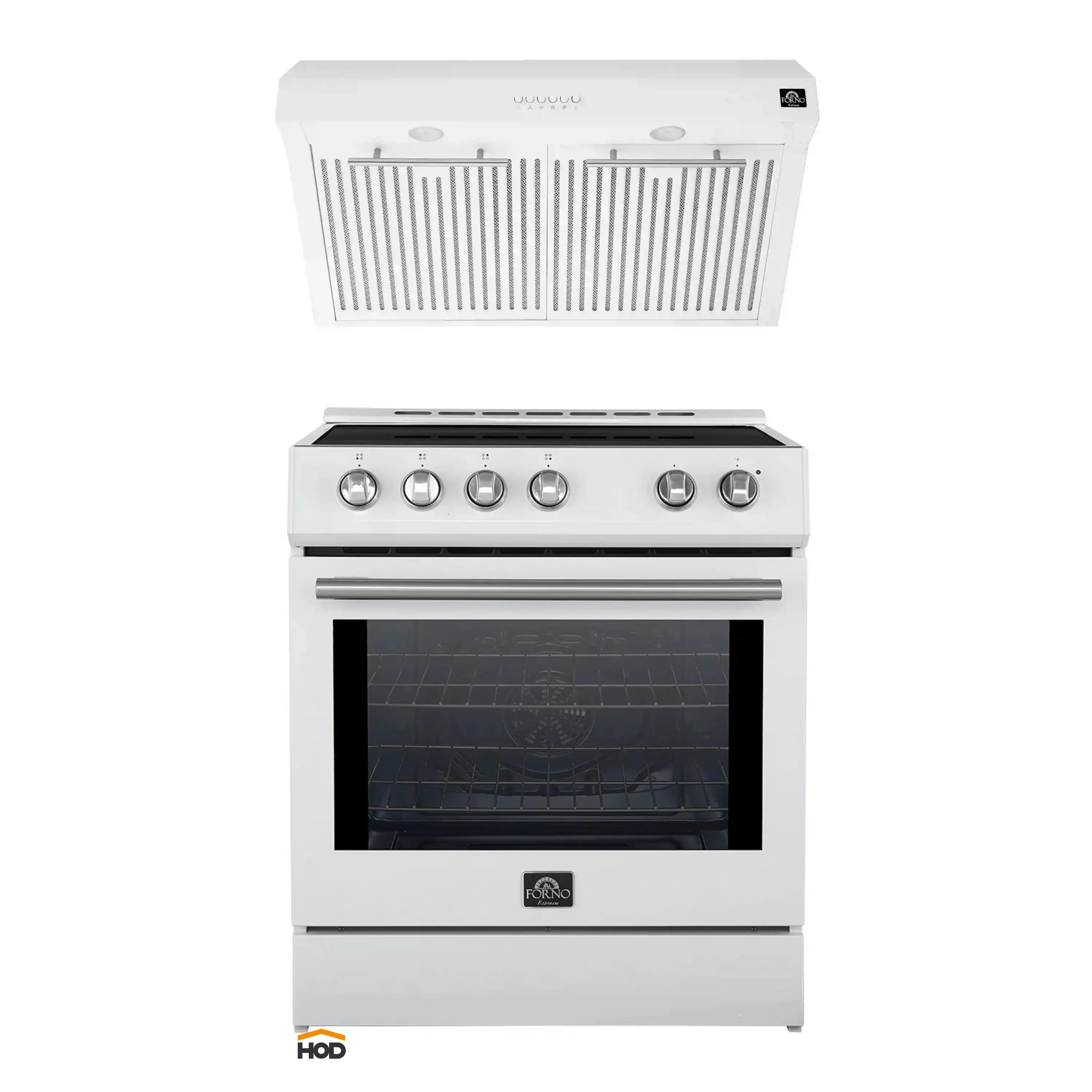 Forno 2-Piece Appliance Package - 30-Inch Induction Range, and Under Cabinet Range Hood in White with Stainless Steel Trim
