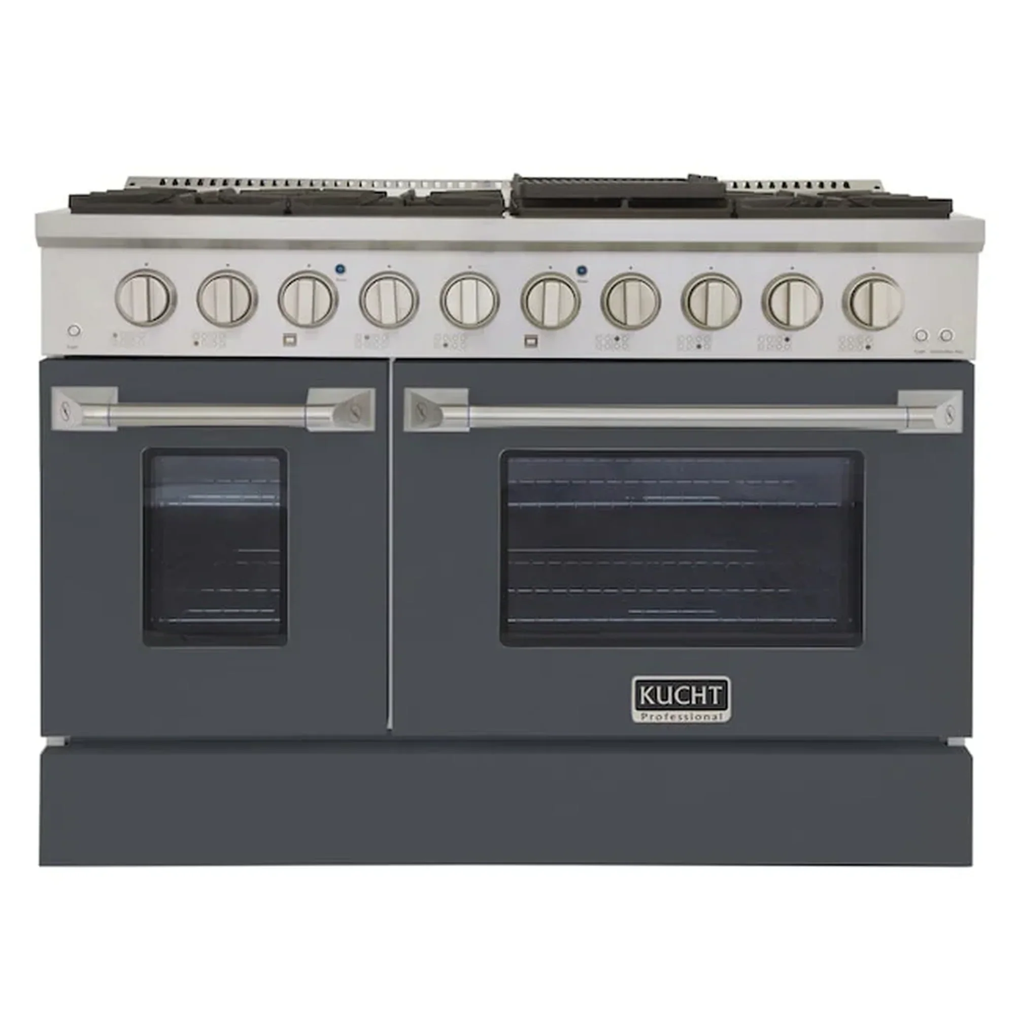 Kucht 48-Inch Pro-Style Dual Fuel Range in Propane Gas with  4.2 cu. ft. Electric Oven & 8 Gas Burners in Gray (KDF482/LP-GR)