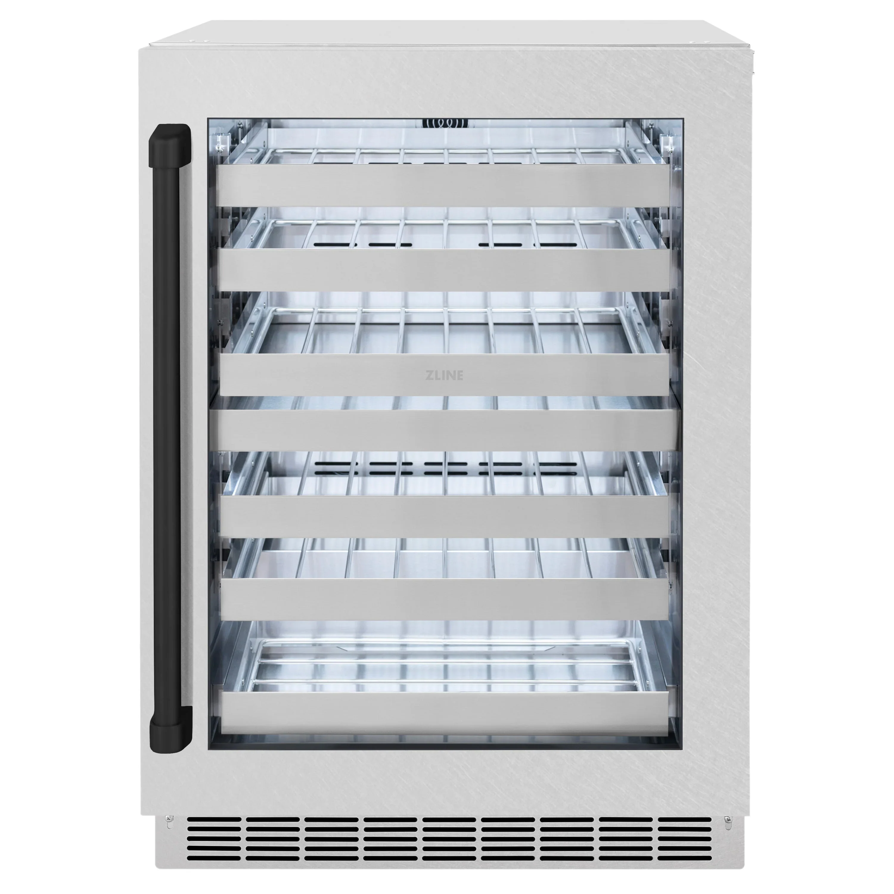 ZLINE Autograph Edition 24-Inch Touchstone Dual Zone 44 Bottle Wine Cooler with Satin Stainless Steel Glass Door and Matte Black Handle (RWDOZ-SN-24-MB)