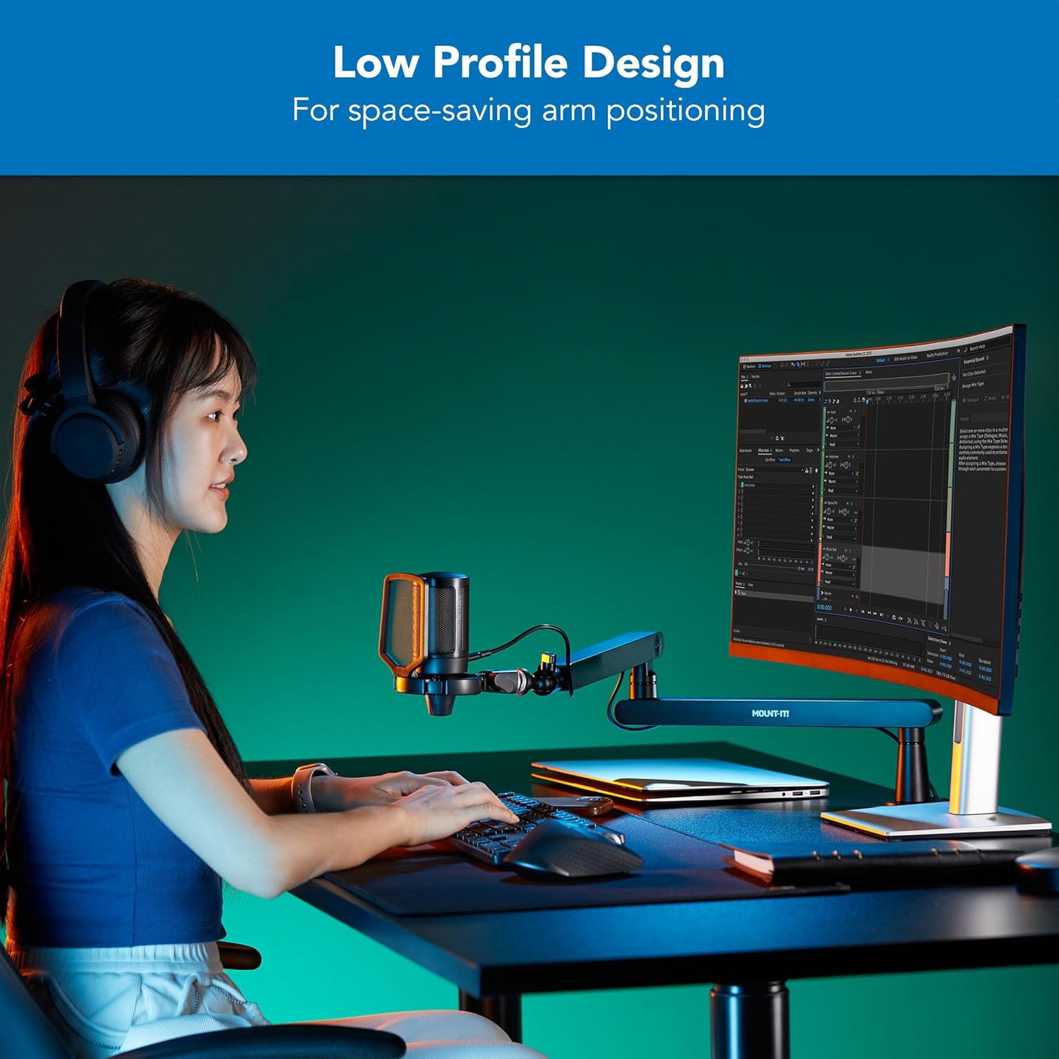 Mount-It! Mic Arm, Microphone Boom Arm, Adjustable Full Motion Mic Desk Mount, for Streaming, Gaming, Podcast, Recording, 3/8