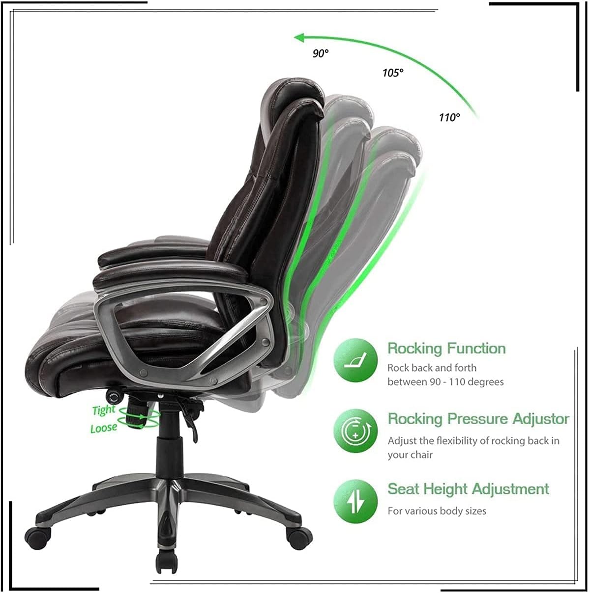 High Back Computer Desk Chair Ergonomic Executive Office Chair with Bonded Leather and Lumbar Support, Padded Armrest Swivel Chair for Office (Khaki)