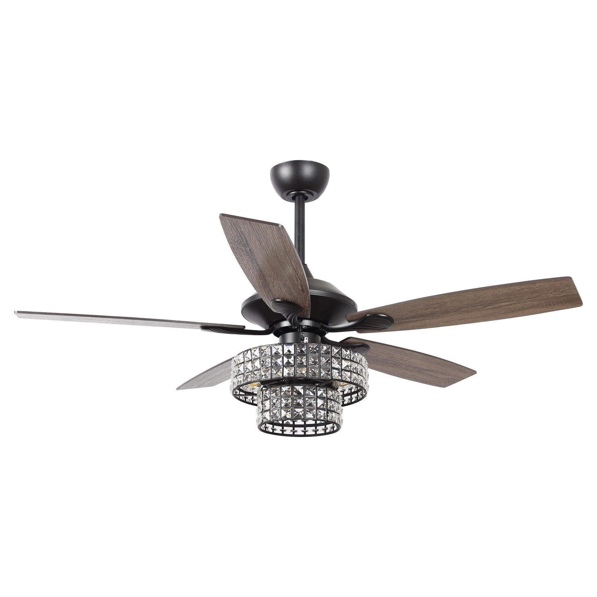 Parrot Uncle 52-Inch Howell Modern Downrod Mount Reversible Crystal Ceiling Fan with Lighting and Remote Control