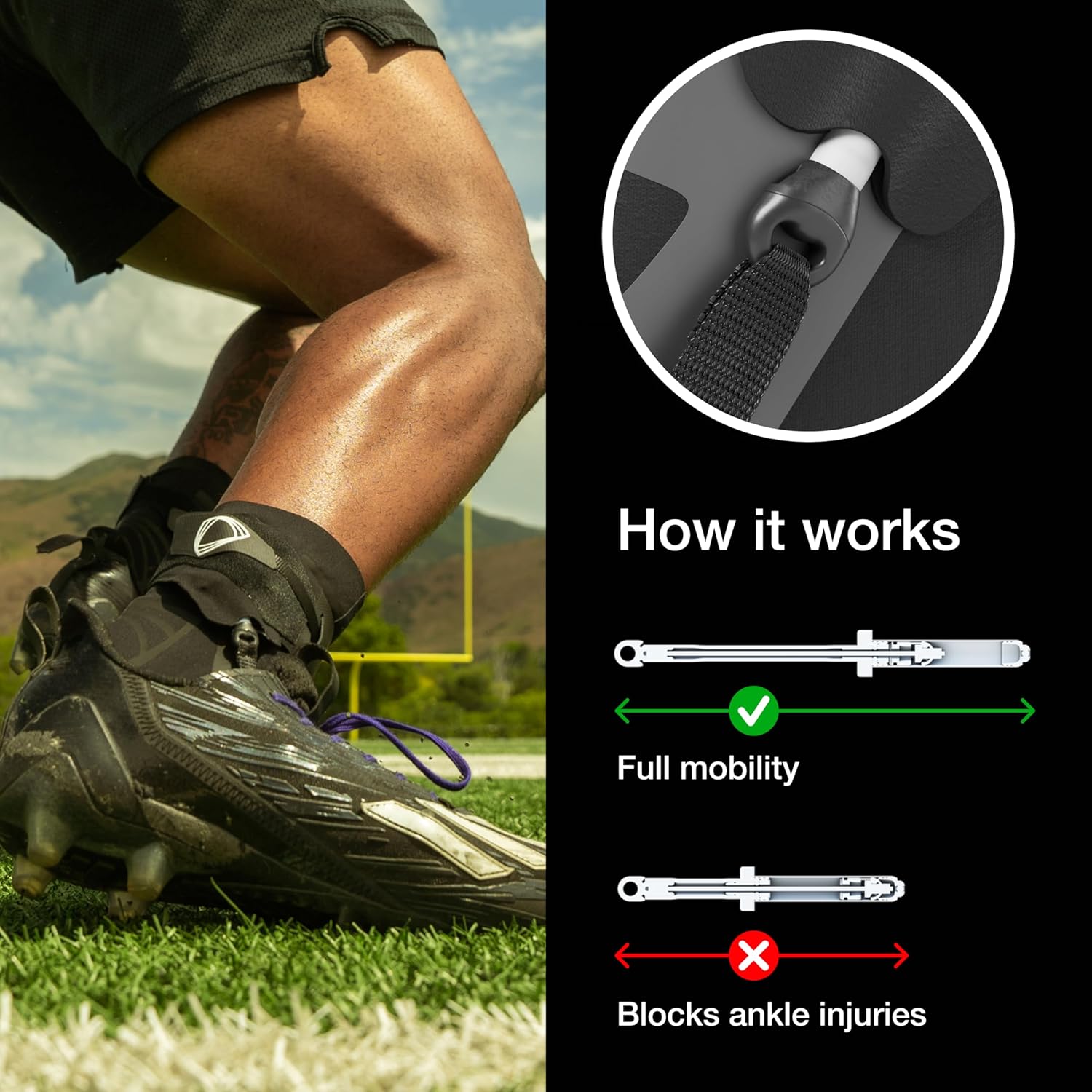 BETTERGUARDS 2.0 Ankle Brace, Lightweight Compression for Sprains & Recovery, Basketball, Football & All-Sports, Men & Women - Black (M, Right)