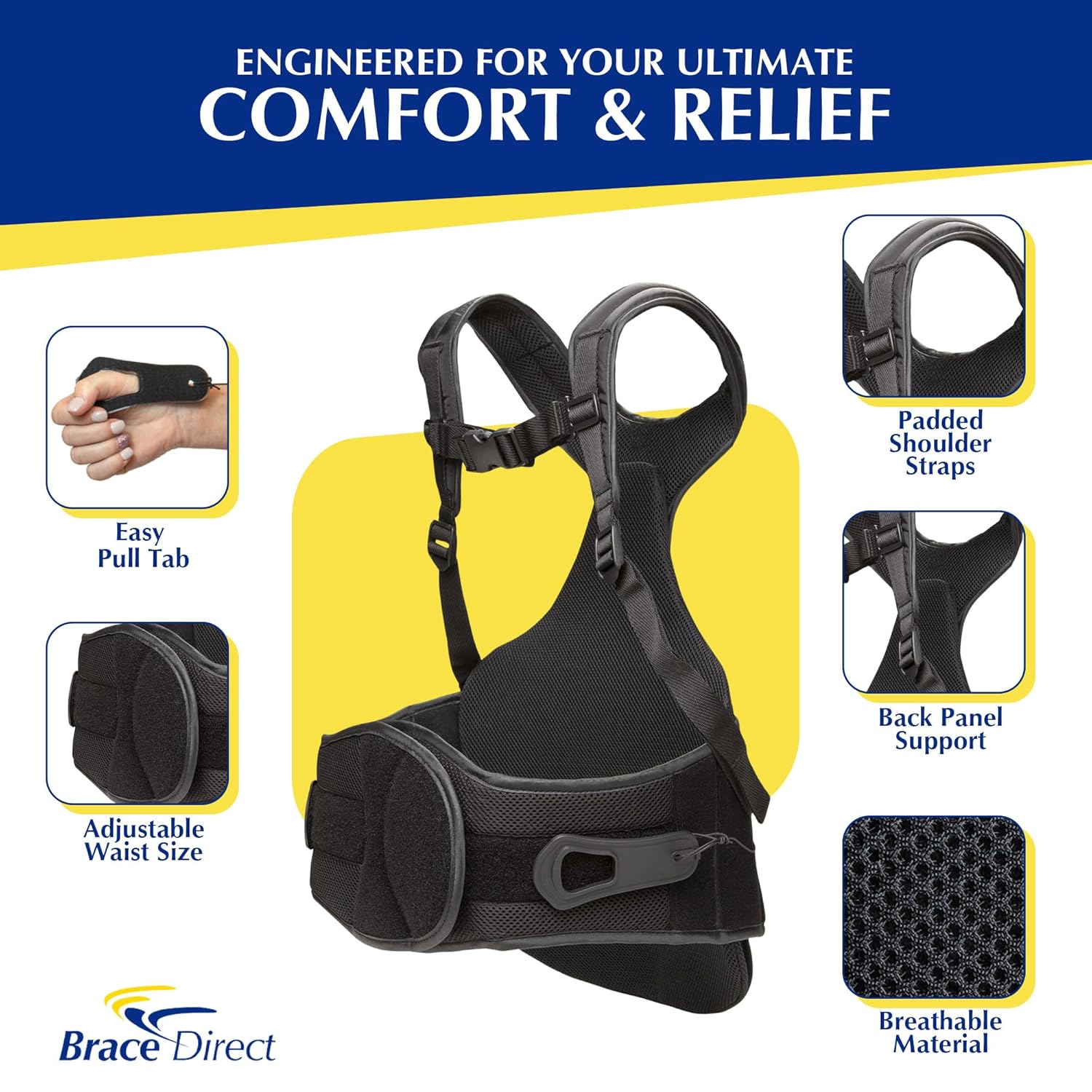 TLSO Thoracic Full Back Brace - Medical Grade Spinal Support for Kyphosis, Scoliosis, Compression Fractures & Post-Surgical Care PDAC L0456/L0457 - Universal Fit 23-50″