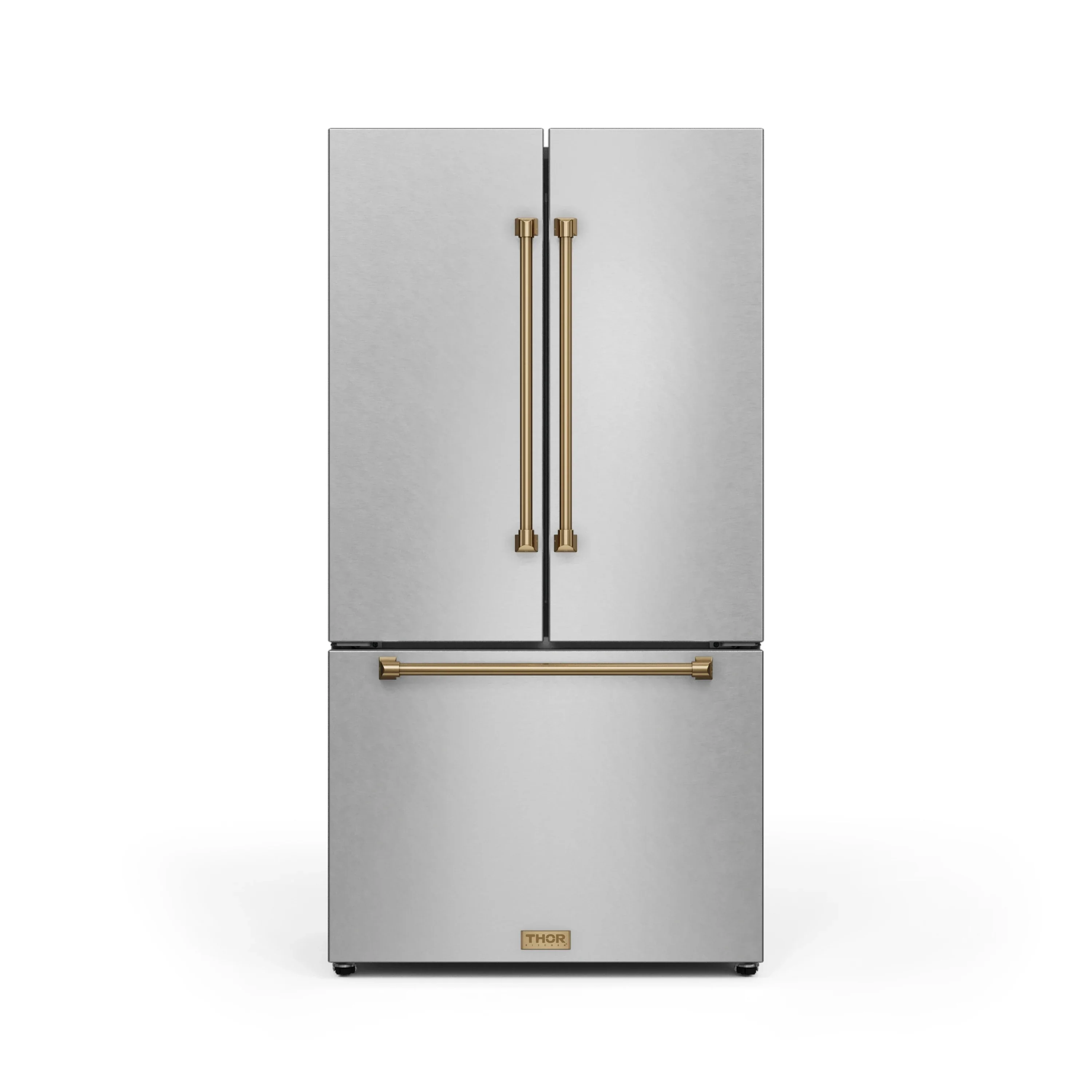 Gordon Ramsay by Thor Kitchen 36-Inch 20.3 cu ft French Door Counter Depth Refrigerator with Ice Maker in Stainless Steel with Bronze Trim (RF3621CTD99-BRZ)