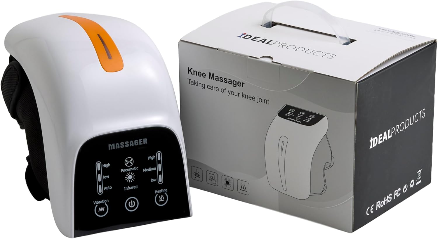 IdealProducts Knee Massager Pro+ with Heat, Red Light Therapy and Vibration, 6-in-1, Dual-Wavelength - Cordless, Portable, Adjustable Straps, Knee Pain Relief